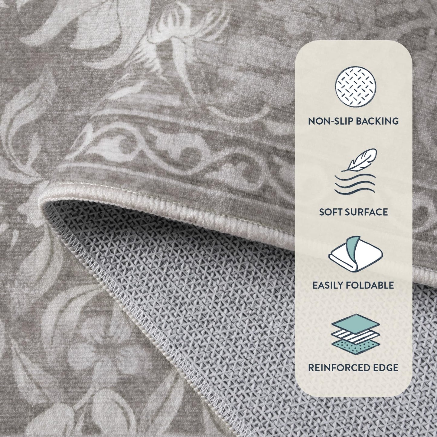 Lahome Bird Washable Rugs 8x10, Soft 8x10 Area Rugs for Living Room Bedroom, Non-Slip Stain Resistance Large Ultra-Thin Vintage Carpet for Dining Room Office, Hemp/Taupe