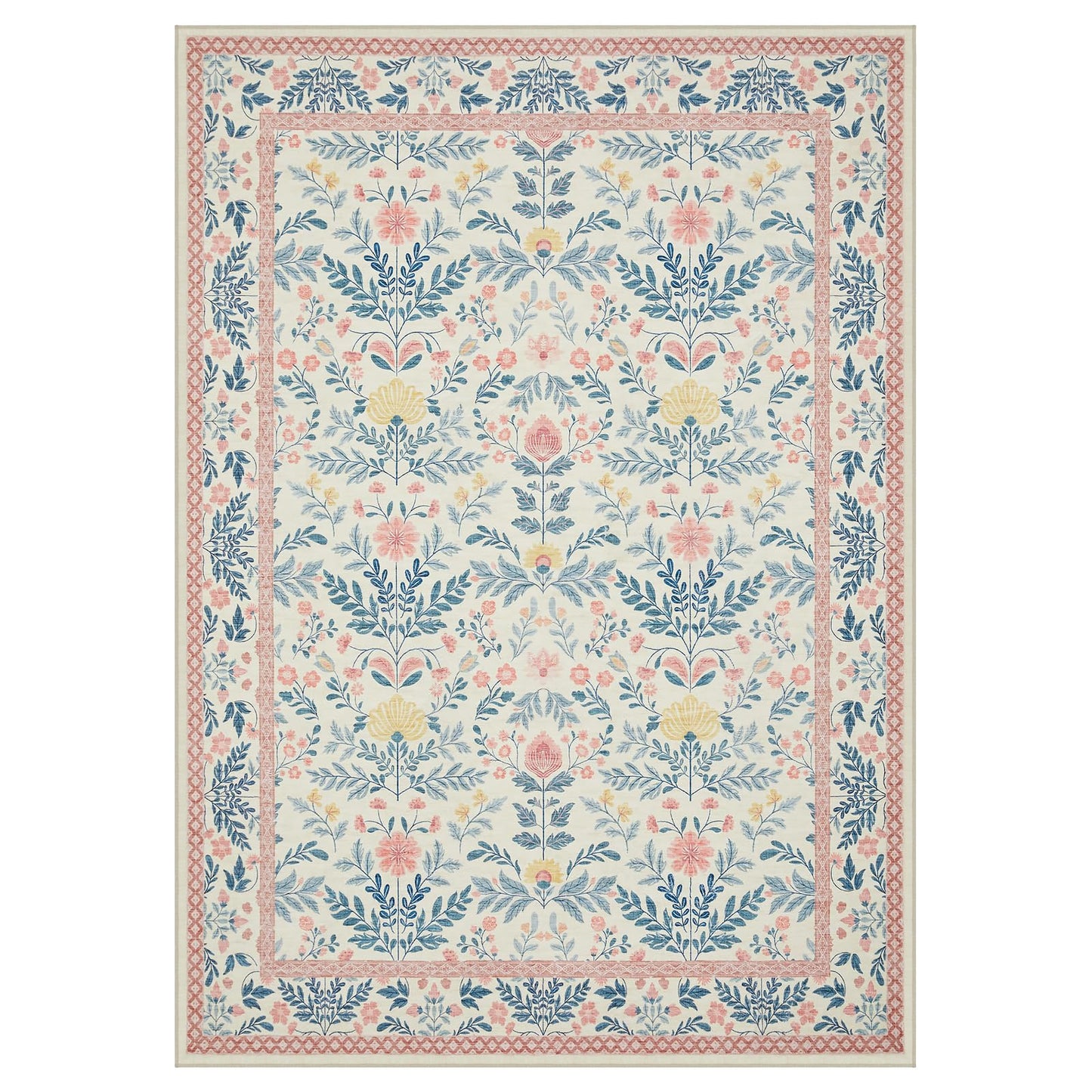 Joydeco Machine Washable Light Pink 5x7 Area Rugs for Bedroom Girls Playroom, Boho Floral Kids Room Nursery Rug Non Slip, Soft Indoor Floor Carpet for Dorm Living Room Classroom