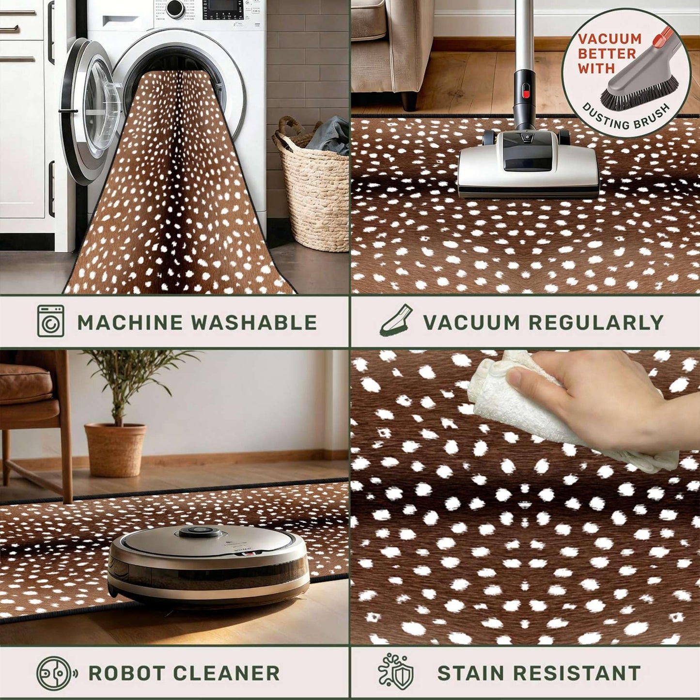 CRJMKS Deer Hide Runner Rug,1.3x7ft,Faux Fur Animal Skin Print Washable Hallway Rug,Farmhouse Western Long Kitchen Sink Rugs and Mats for Laundry Room Corridor Deer Carpet Low-Pile Non-Slip