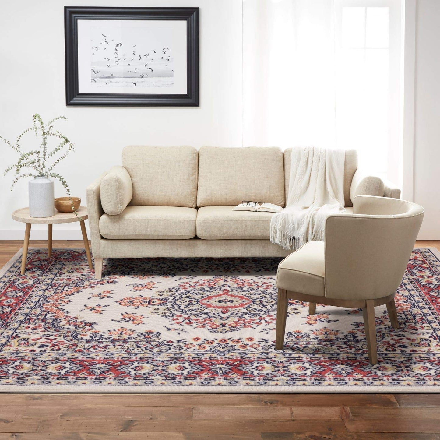 Home Dynamix Premium Sakarya Traditional Medallion Area Rug, Ivory/Red, 7'9"x10'8"