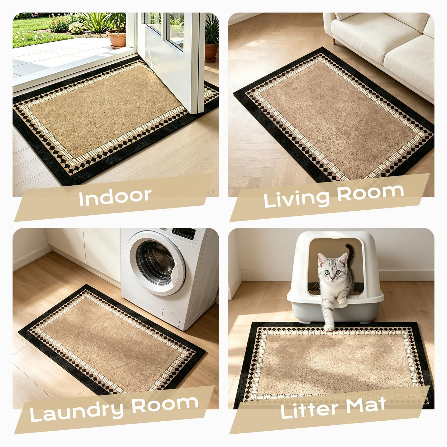 Dirt Trapper Mud Mat for Dog Muddy Paws, Non-Slip Washable Low Profile Doormat, Absorbent Stain Fade Resistant Quick Dry Entrance Mat for Indoor Outdoor Front Back Door Entryway Patio Porch(Mocha)