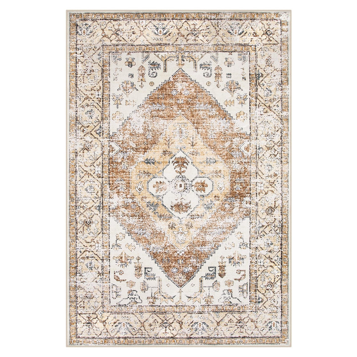 Lahome Rug for Living Room Machine Washable Area Rug 6x9 Boho Non Slip Bedroom Carpet Throw Ultra Thin Carpet for Dining Room, Farmhouse Neutral Print Soft Indoor Mat for Office Adelyn (Taupe, 6'x9')