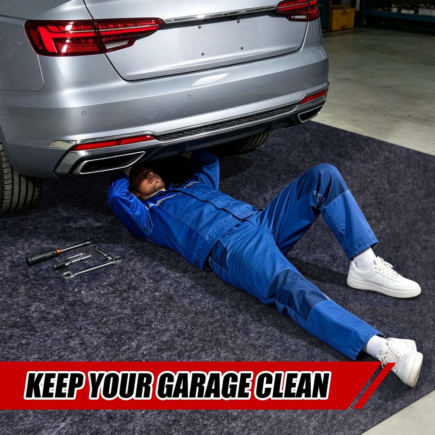 Garage Floor Mat 7.4x17 FT Large Waterproof Oil Spill Mat Non-Slip Backing Paking Mat for Under Car Washable Heavy Duty Floor Protector for Garage, Driveway