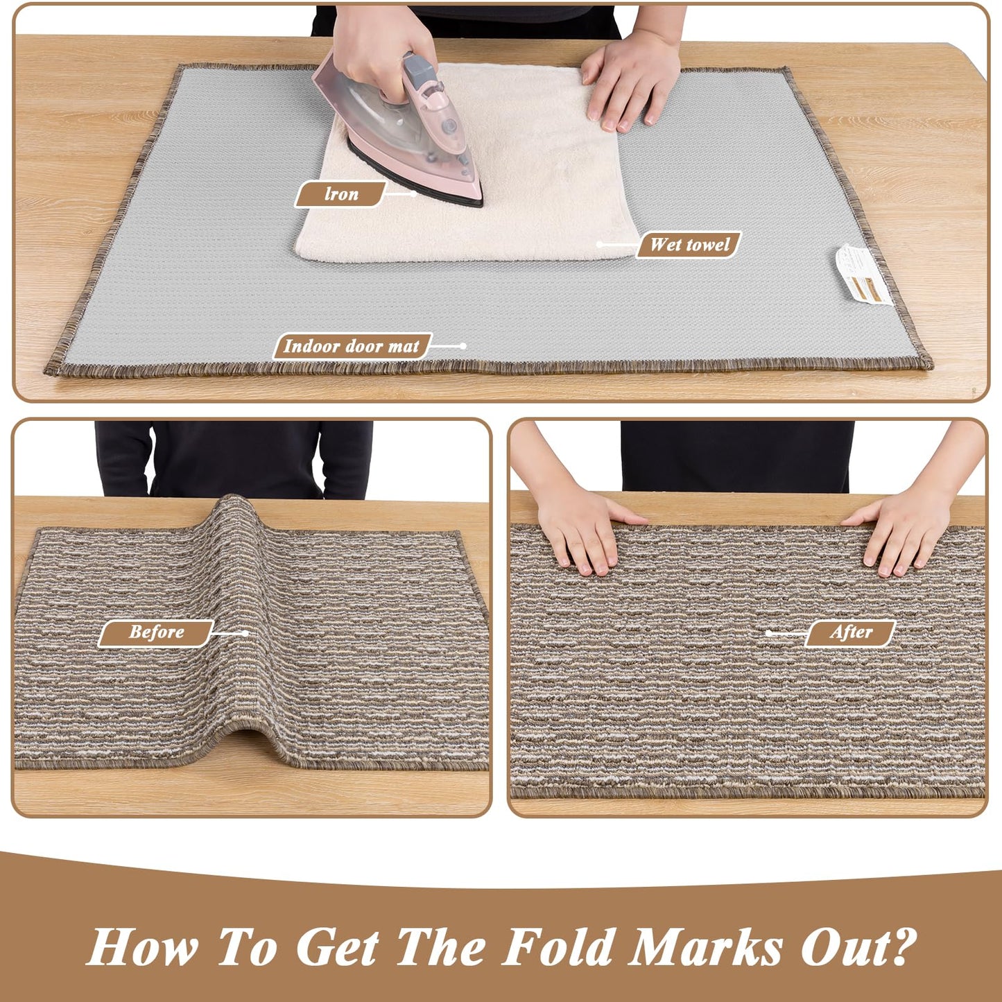 Ileading Door Mat 24"x36" Non-Slip Washable, Super Absorbent Stain Resistant Friendly Muddy Paws Welcome Mat, Entryway Mat for Entrance Bath Laundry, Beige