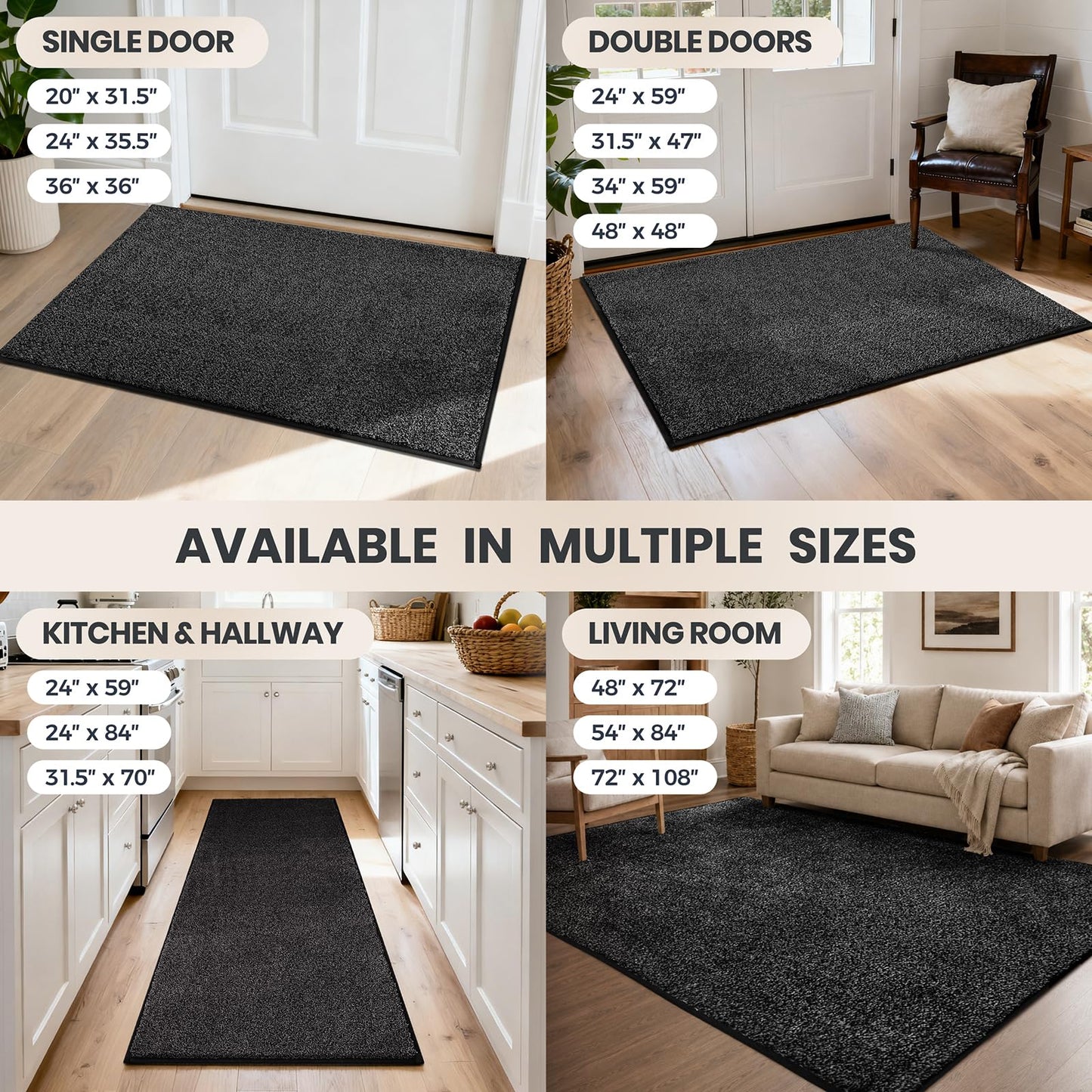 PURRUGS Dirt Trapping Door Mat 24" x 35.5", Non-Slip Machine Washable Entryway Rug, Dog Doormat, Indoor Front Door Mat, Super Absorbent Entry Rug for Muddy Shoes & Paws, Charcoal