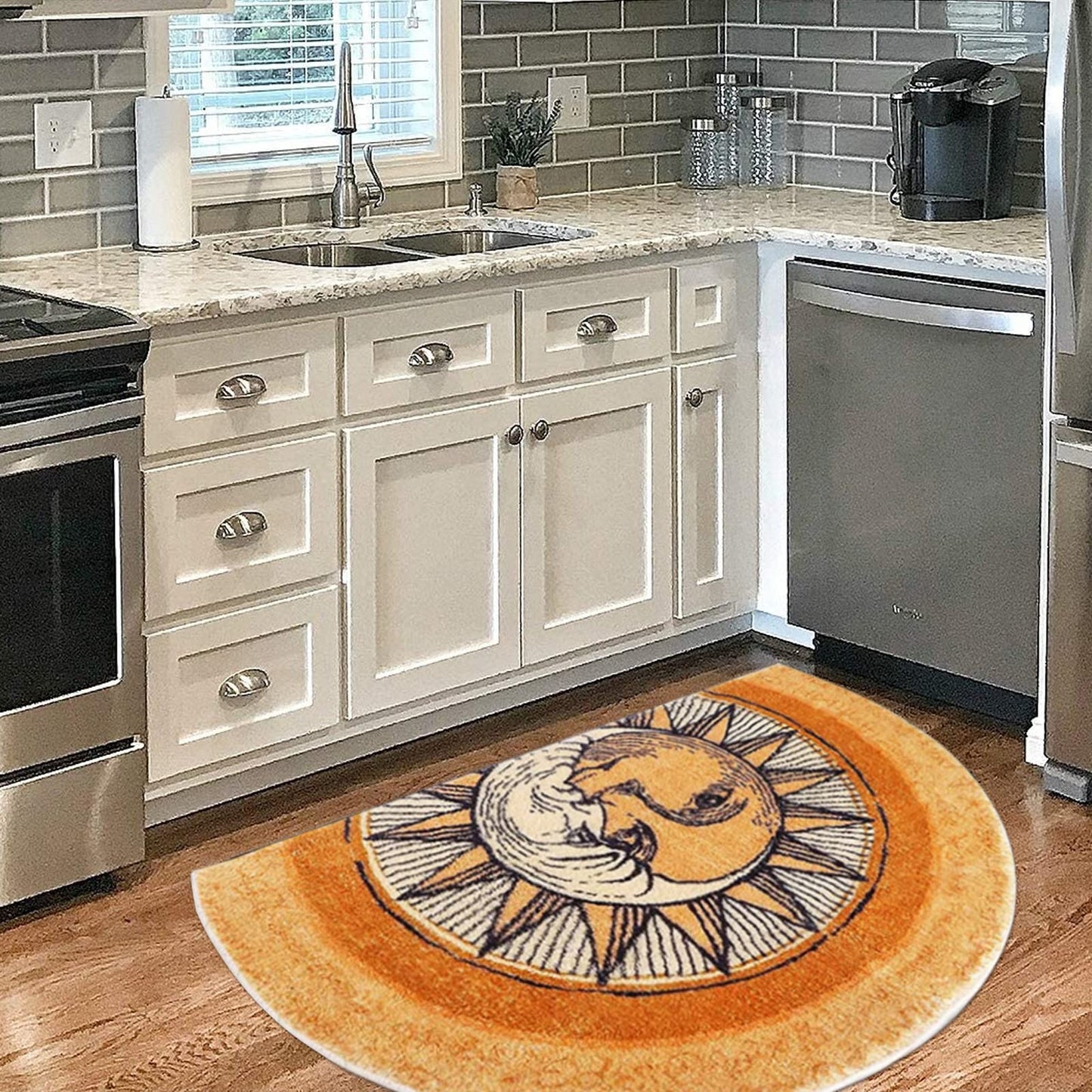 Semi-Circular Area Rugs 31.5x47.3 inch Sun and Moon mat,Yellow Boho Rug,Non-Slip Tribal Style Throw Rugs,Machine Washable Carpet,Suitable for Living Room, Bedroom, Furry Rug at the Entrance