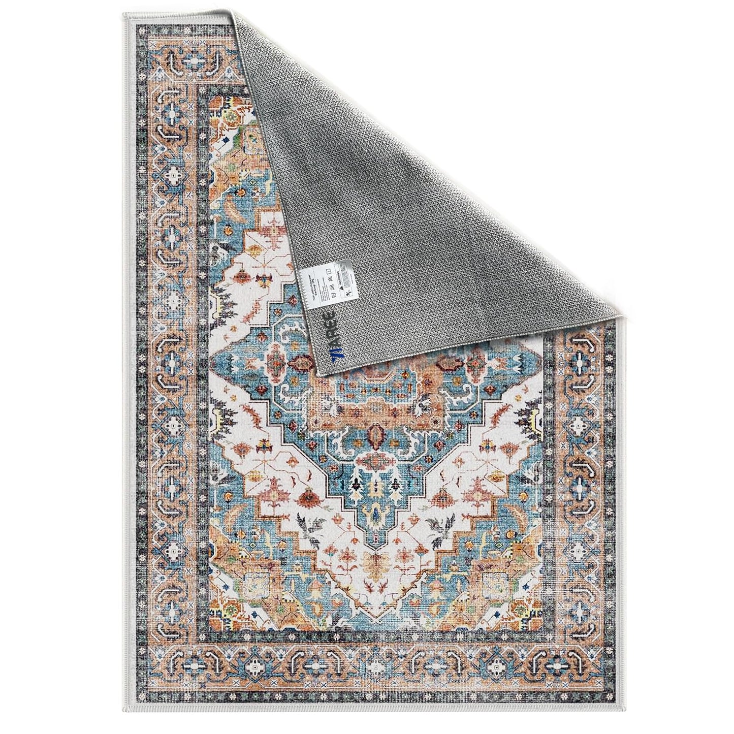 YLAREE Washable Rug Small Entryway Area Rug Non Slip Indoor Door Mat 2x3 Entrance Stain Resistance Low Pile Throw Rugs for Inside Front Door Floor Bedroom Kitchen Entry, Blue Brown