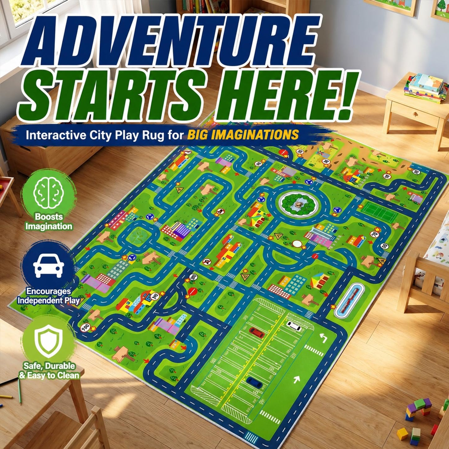 yongjoy Car Rug Road Map Area Rug, 110" x 78.7" Non-Slip Floor Mat