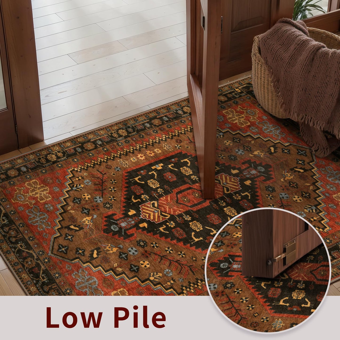 Ciicool 8ft Round Area Rug for Living Room, Soft Circle Carpet Washable Rugs Non Slip with Rubber Backing, Oriental Large Mat for Bedroom Kitchen Nursery Dining Room