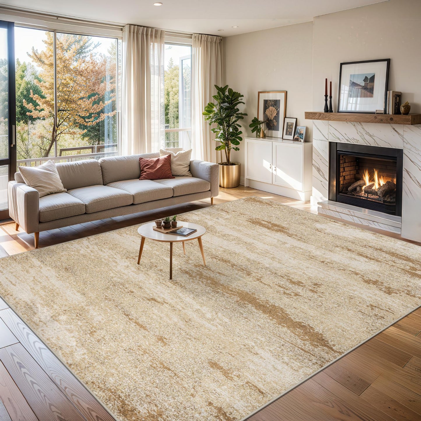 8x10 Area Rugs for Living Room - Washable Rug Modern Abstract Soft Large Neutral Non-Slip Carpet Indoor Floor Stain Resistant Thin Carpets for Bedroom Dining Room Farmhouse Nursery Home Office Beige