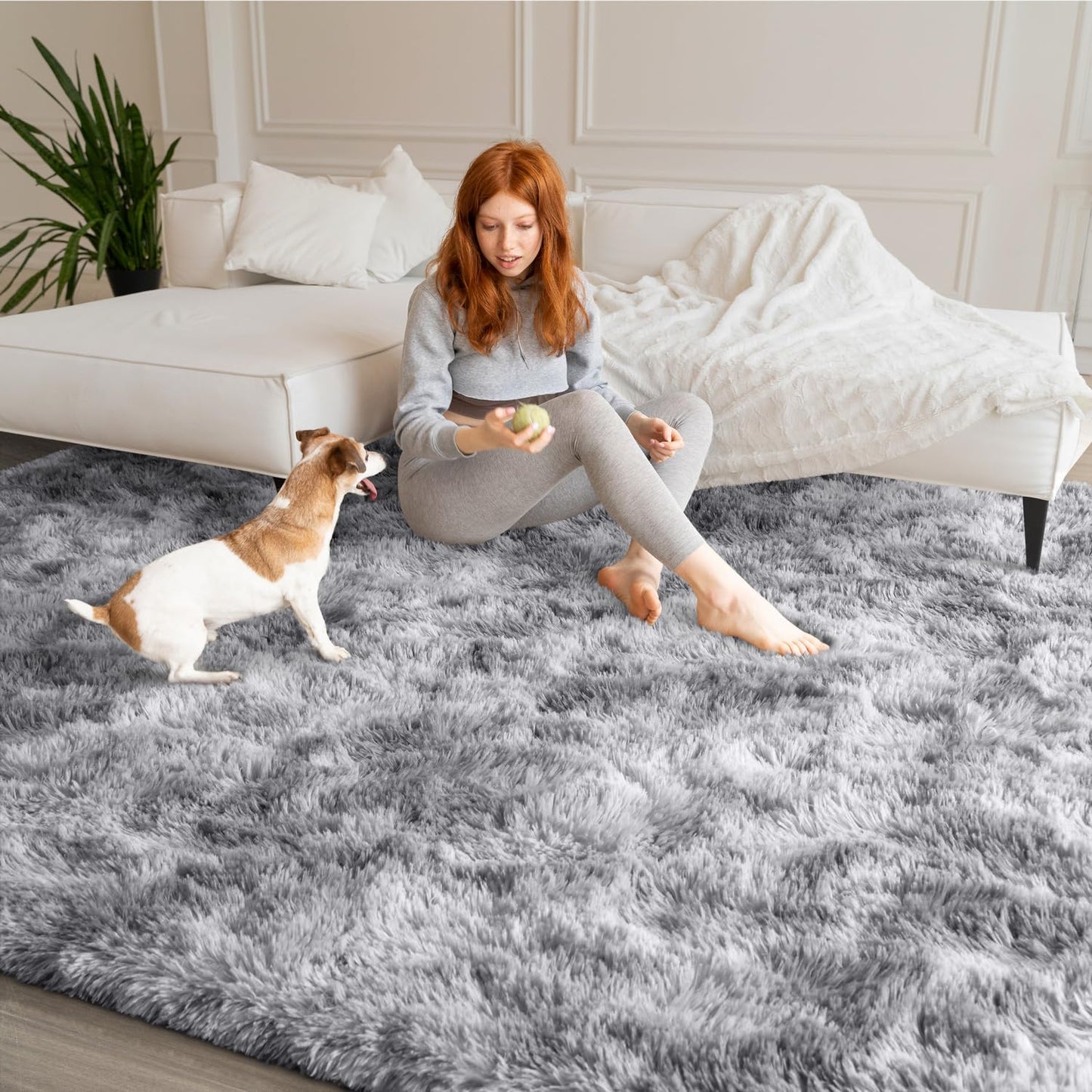 EVOIONOS Area Rug for Living Room Bedroom, Washable 6x9 Fluffy Shag Large Rug, Soft Plush Non Slip Carpet for Indoor Floor Bedside Nursery Kids Room, Dorm, Home Decor Aesthetic, Tie-Dye Light Grey