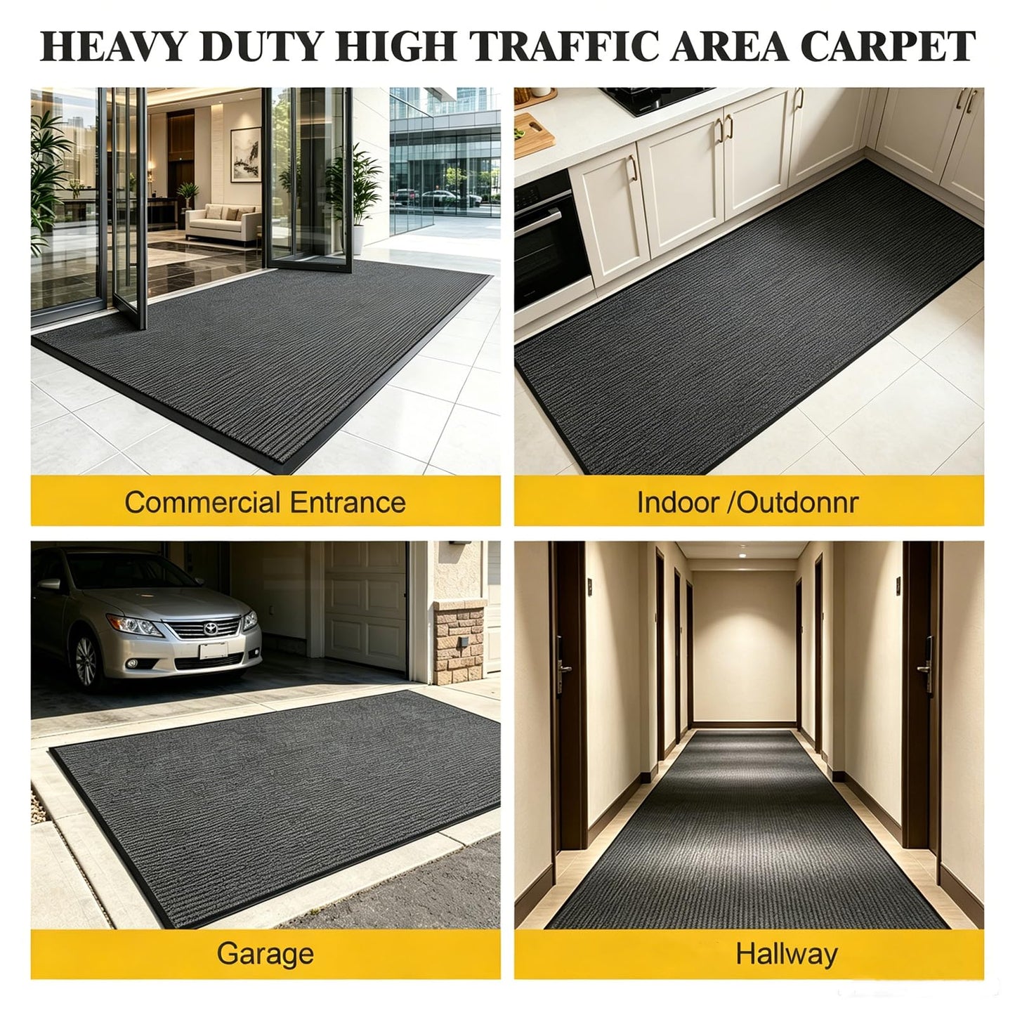 TANYOYO 3' X 10'Ft(40×118inches) Commercial Grade Door Floor Mat Brush Step Entrance Mat Vinyl Backed Utility Doormat Heavy Duty Floor Rugs Commercial Outdoor Carpet Indoor Entrance Mat,Grey