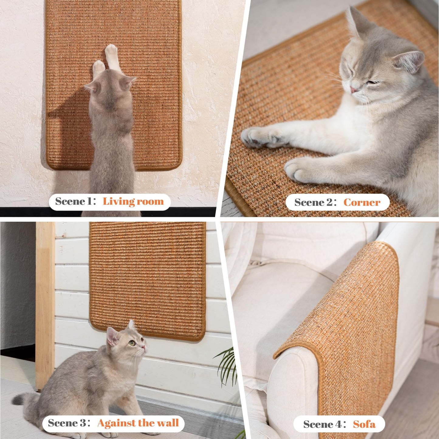 CHEERPALS Sisal Cat Scratcher Mat for Indoor Cats, 23.6 X 15.7 Inch Natural Sisal Fabric Scratching Pad Horizontal Scratch Rug with Sticky Tapes, Protect Couch, Wall and Carpets (Brown)
