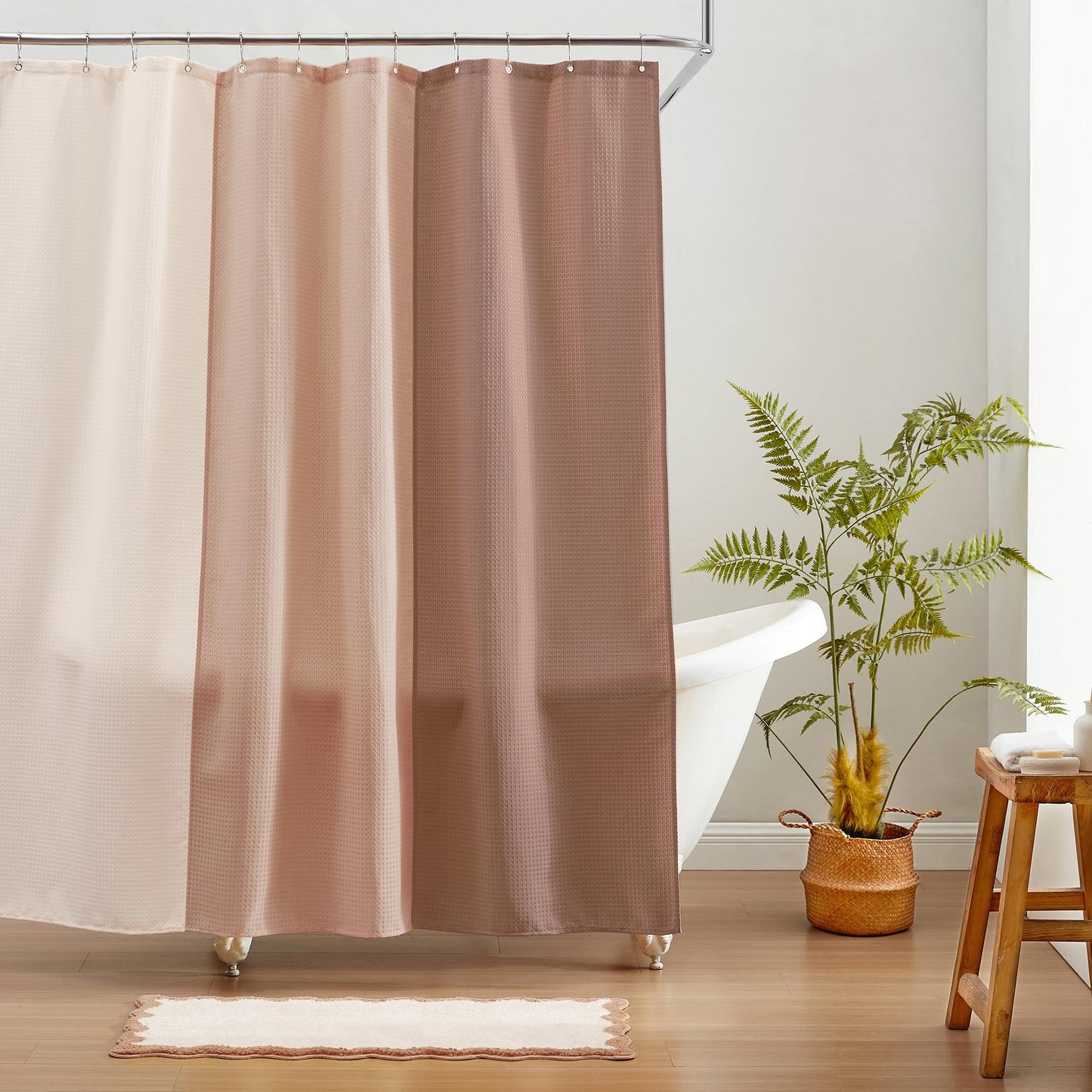 MONDAY MOOSE Bath Mat with Scalloped Wavy Ripple Design, Microfiber Absorbent Non Slip Tufted Rug for Floor, Shower or Kitchen (24x47 inch, Beige)