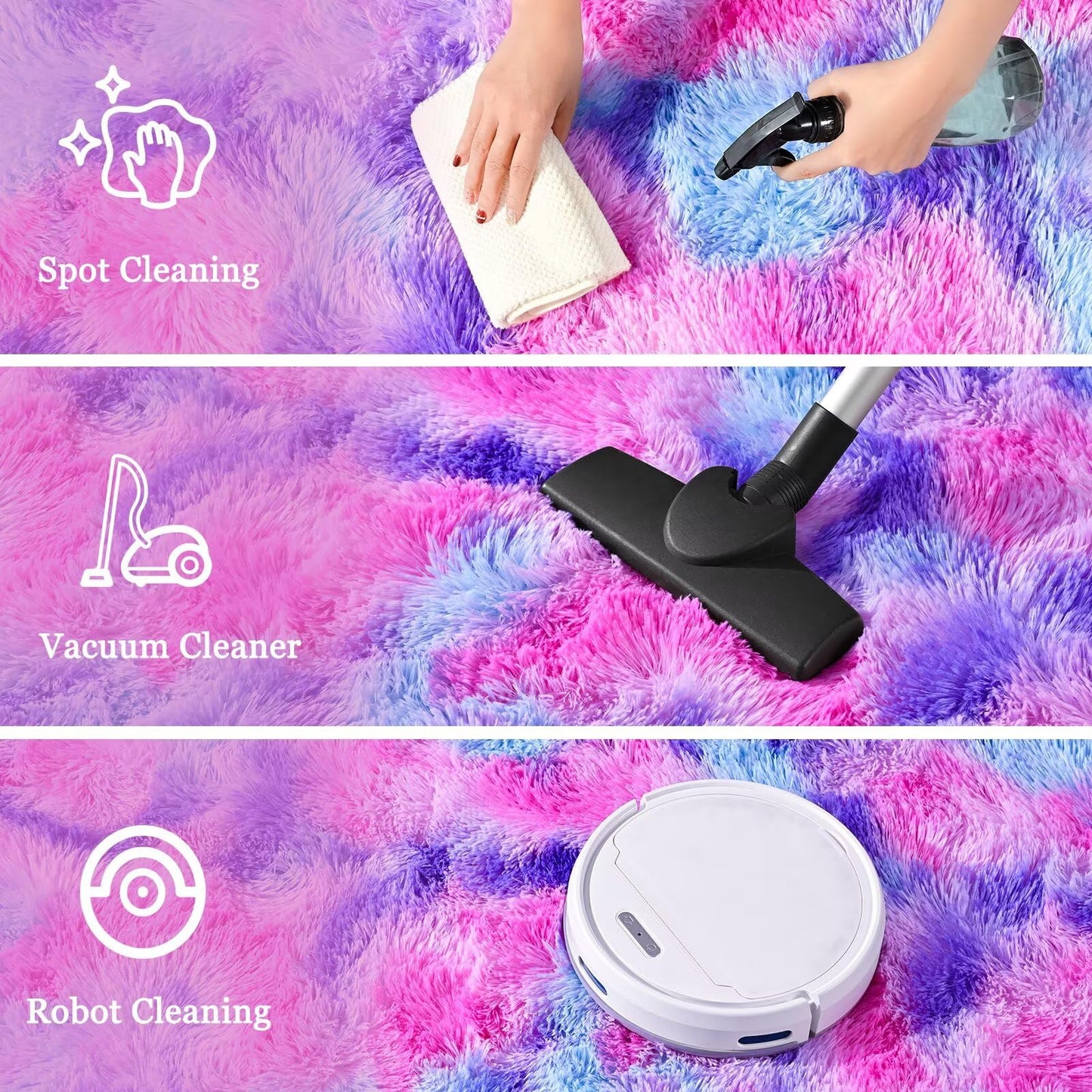 junovo 4x6 Washable Area Rug for Girls Bedroom Living Room, Tie-Dyed Hot-Pink Soft Non-Slip Fluffy Rugs, Shag Plush Memory Foam Carpet for Kids Room Baby Nursery Home Decor
