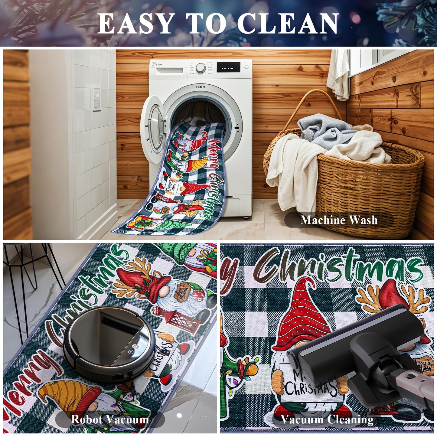 JSVSLTD Christmas Kitchen Rugs, Set of 2 Kitchen Floor Mat Christmas Decorations for Home, Non-Slip Anti Fatigue Kitchen Mats (17"x47"+17"x29", Gnome)