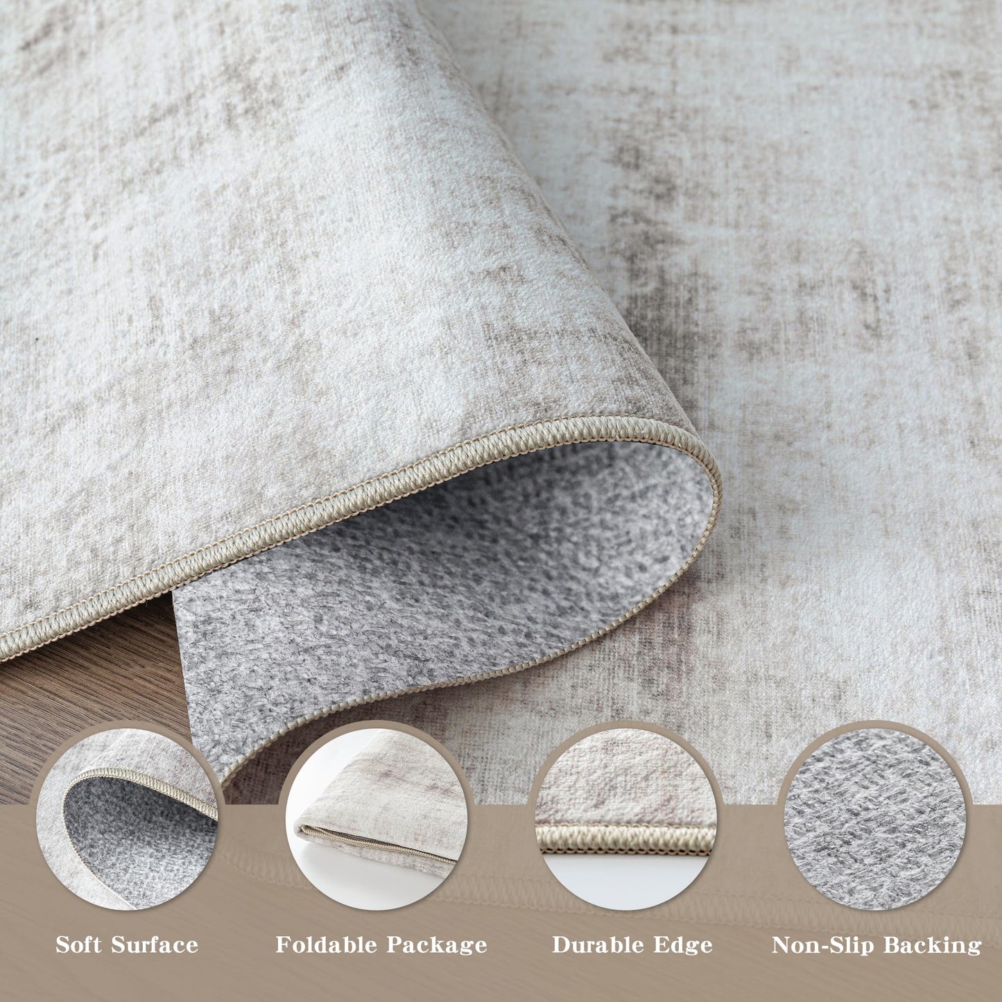 IGEMAEVE 8x10 Area Rug for Living Room Bedroom Washable, Modern Grey White Large Carpet Ultra Soft Faux Wool Retro Dining Room Non Slip & Non-Shedding Low Pile