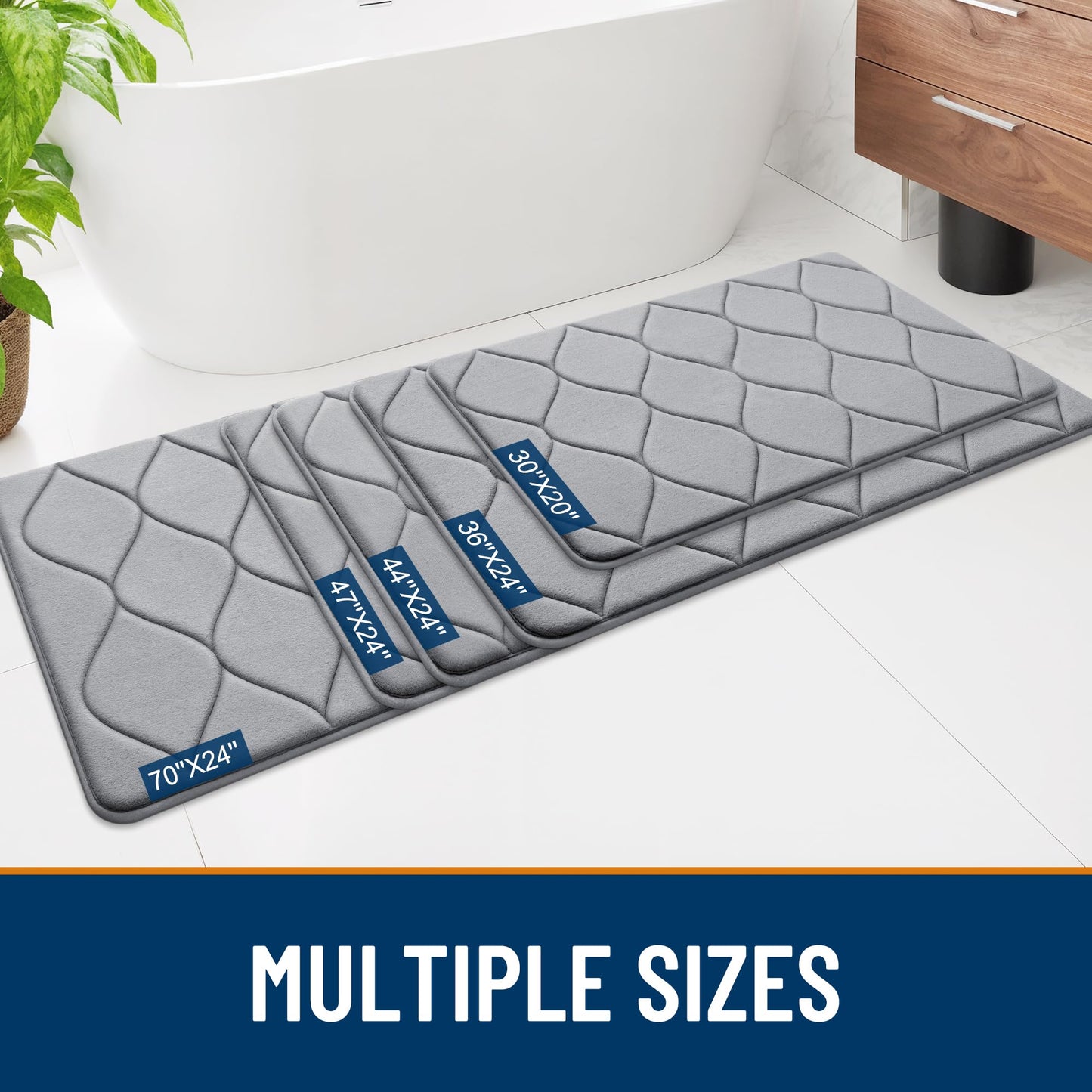 Smiry Memory Foam Bath Mat 59''x24'', Ultra Soft Non-Slip Bathroom Rug, Plush Water Absorbent Quick Dry and Machine Washable Floor Mat for Shower, Tub & Home Decor, Grey