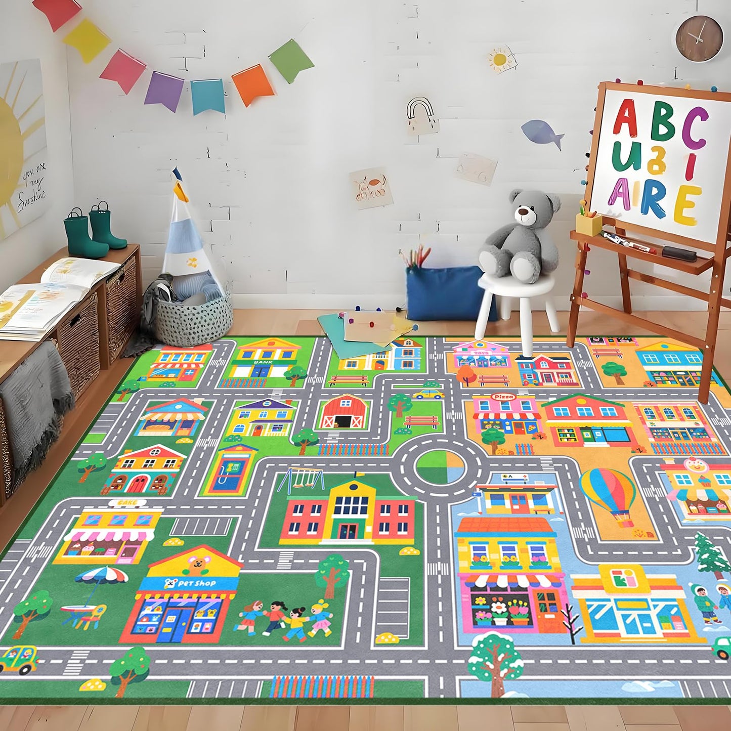 IWRJFQWR Car Rugs for Kids Room, City Life Kids Area Rugs for Bedroom Educational Learn Traffic Road Rug Decorate Nursery Toddler Classroom Preschool Living Room Playroom, 5x7 Feet