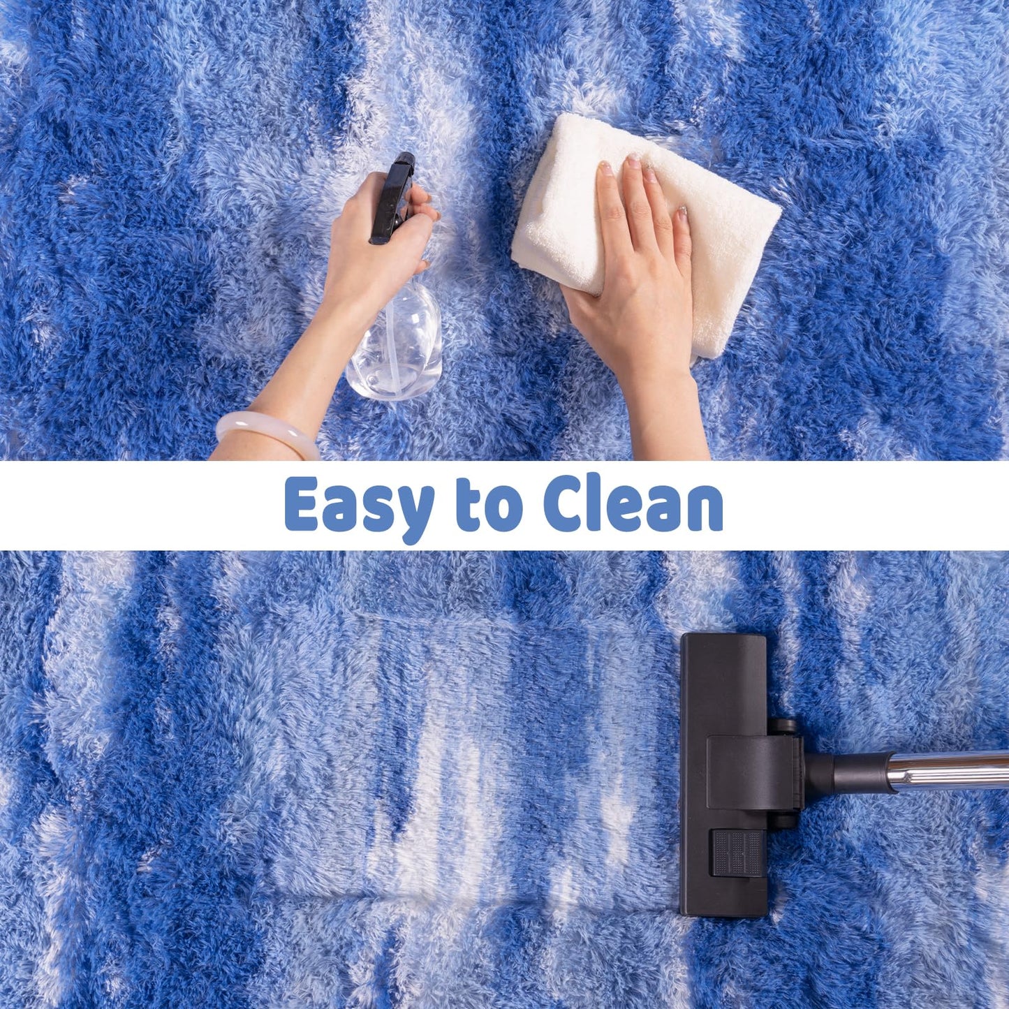 Ailyei Shag Rugs for Living Room 8x10, Ultra Soft Abstract Blue Big Fuzzy Rugs for Bedroom, 8 x 10 Fluffy Shaggy Plush Carpet Girls Kids Room Dorm Upgrade Non-Slip