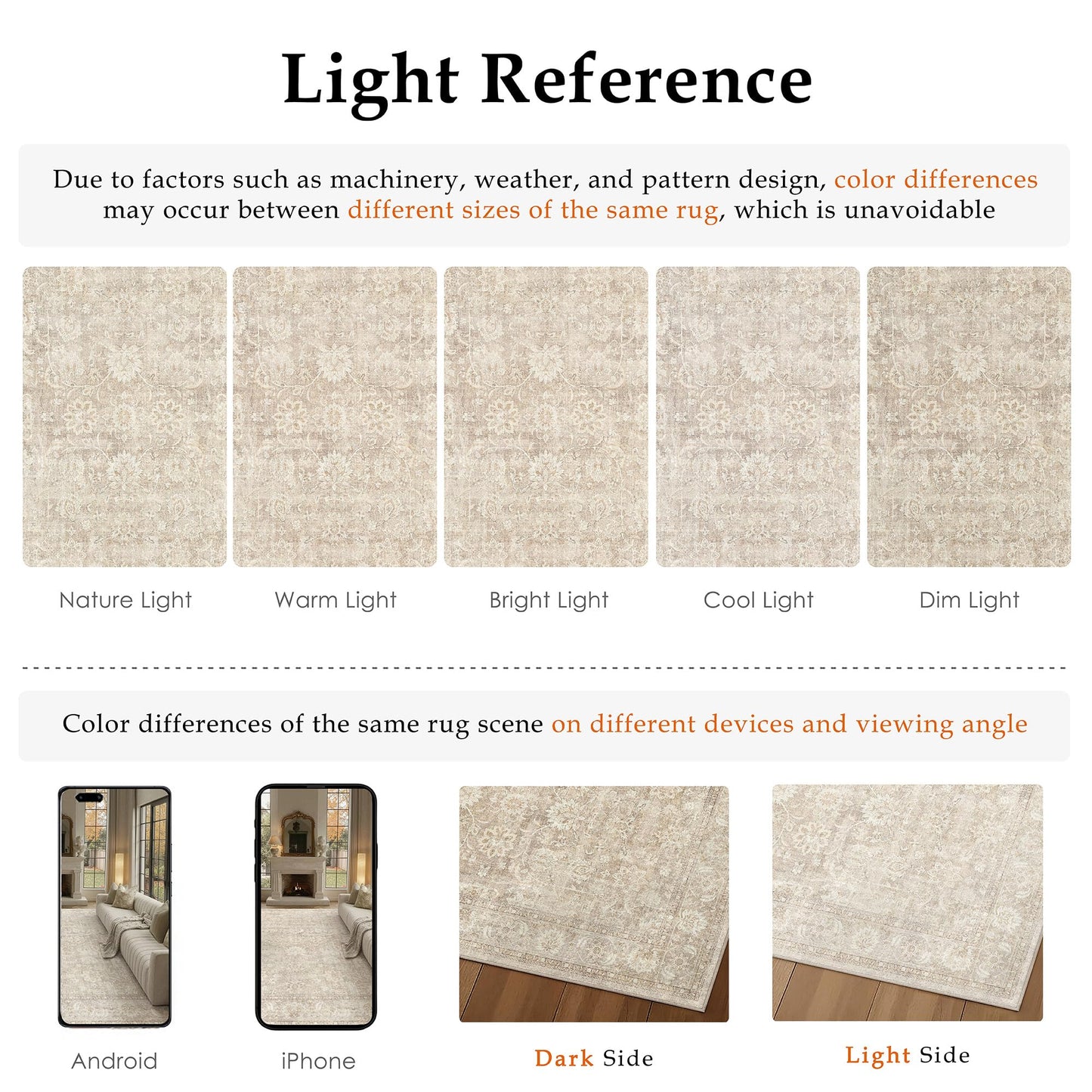 PureCozy 8x10 Beige Living Room Area Rug Vintage Washable Non Slip Indoor Carpet Distressed Low Pile Soft Retro Accent Throw Large Rug for Bedroom Dining Room Office