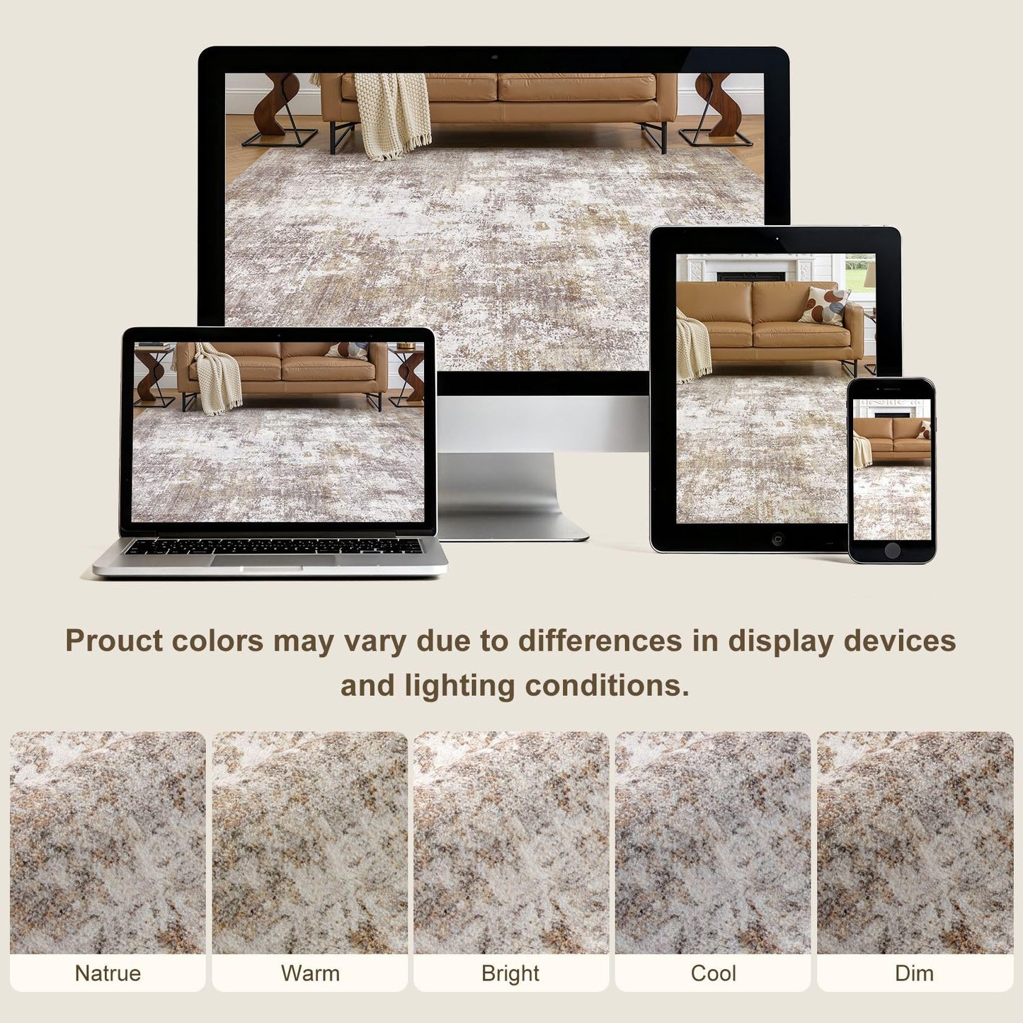 ELLIUNE 10x13 Washable Area Rugs for Living Room, Non Slip Soft Large Rugs for Bedroom Dining Room, Modern Abstract Low Pile Stain Resistant Carpet for Laundry Office Home Decor - Gold Brown