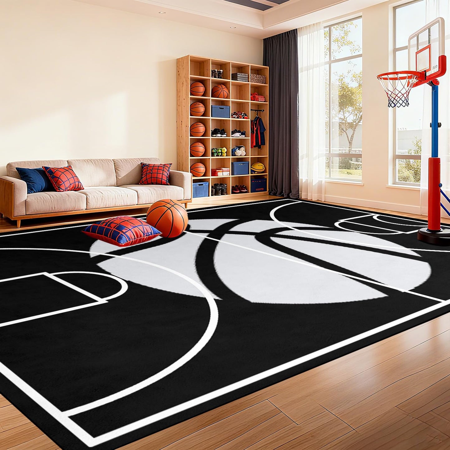 Basketball Court Rug - Basketball Rug for Boys Bedroom Sports Carpet for Boys Bedroom Sports Rug for Room Decor,Black,2'5''×4'