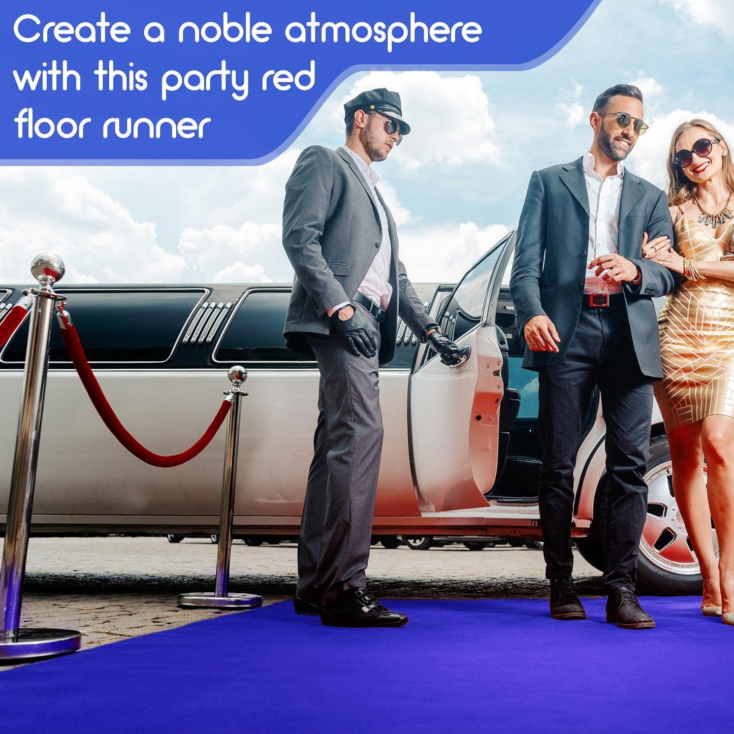 Boao 20 x 2.3 ft Neoprene Carpet Runner Reusable Plastic Floor Runner Non Slip Rubber Backed Rugs for Hallway Aisle Carpet Roll for Wedding Party Decor Prom Business Outdoor(Blue)