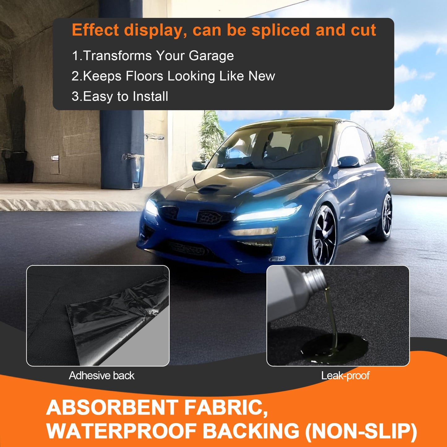 FUZEWANLI 60" x 72" Oil Spill Mat - Garage Floor Mats for Under Car - Waterproof, Absorbent, Reusable, Washable, Protects Garage Floors or Driveways, Durable