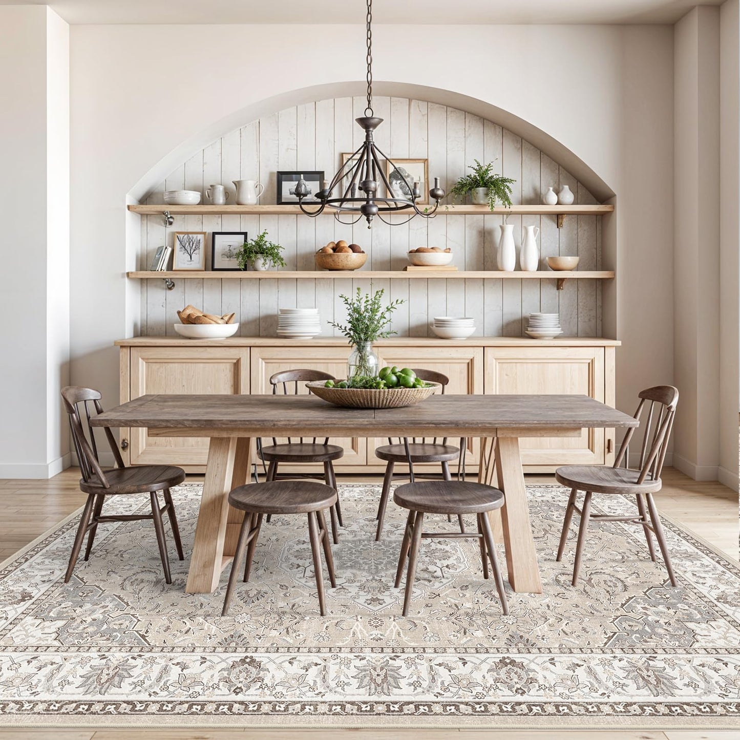 Washable Large 9x12 Area Rug - Living Room Oriental Non Slip Soft Rugs Indoor Low Pile Stain Resistant Carpet for Bedroom Dining Room Farmhouse Distressed Thin Home Decor Floor Mat (9x12 Beige)
