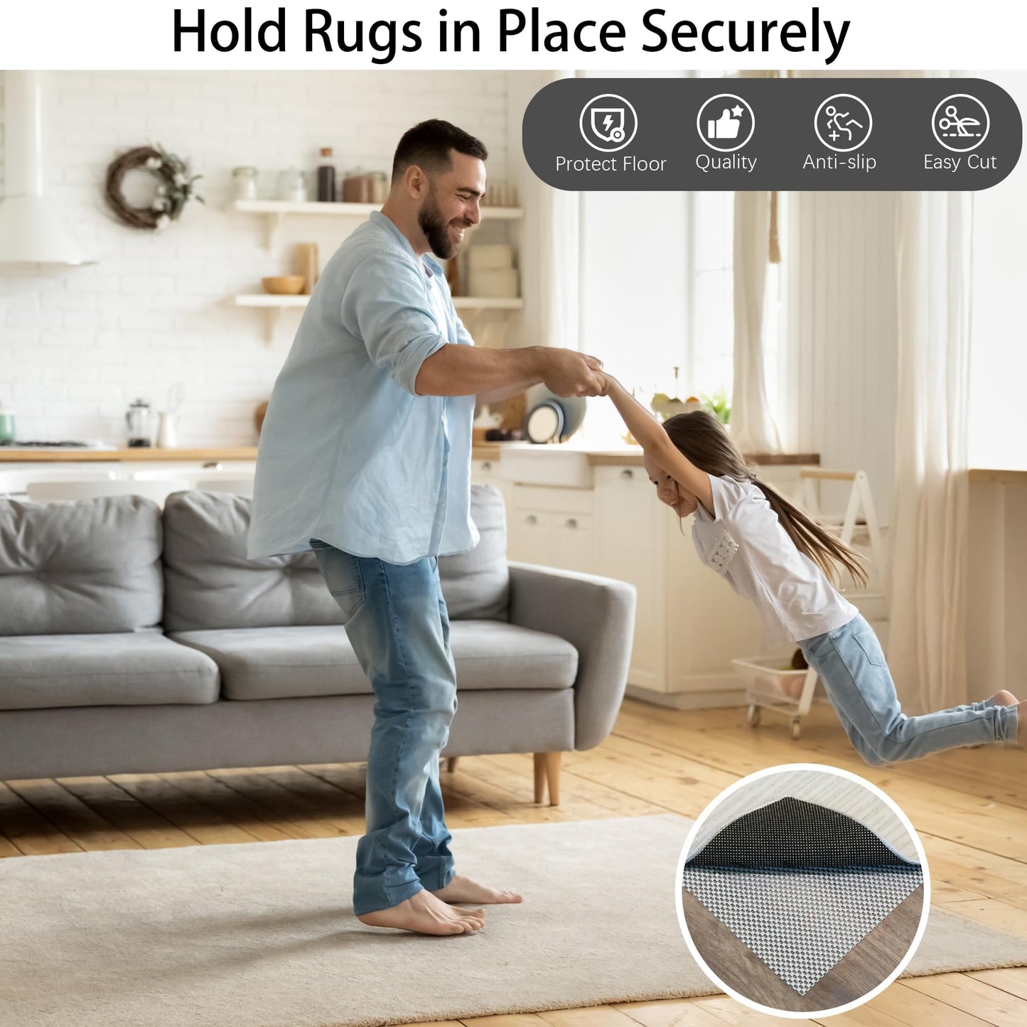 Ruisita Non-Slip Mat Area Rug Pad Anti Slip Gripper Roll Rubber Matting Waterproof Floor Mat PVC Shelf Drawer Liner for Home, Office, Cars, Caravans (Gray, 30 x 200 cm)