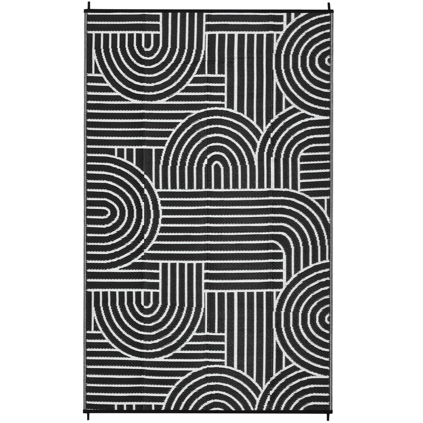 Garvee Reversible Rainbow Outdoor Rug 8x10, Waterproof Outdoor Plastic Straw Rug, RV Mat for Picnics, Patio, Camping, Balcony, Deck, Backyard, Porch, Black