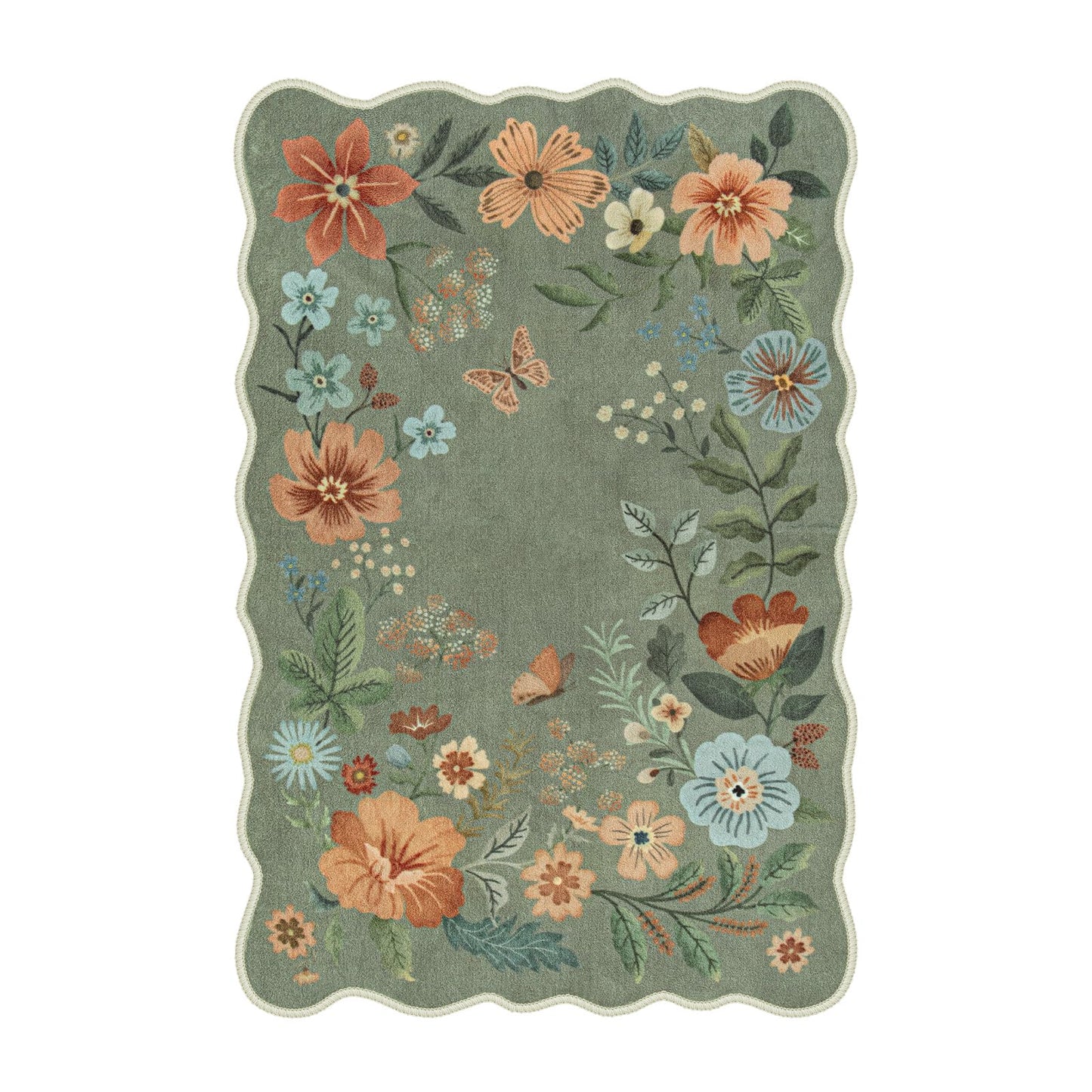 Lahome Floral Rugs for Entryway, 2X3 Washable Kitchen Rugs Ultra-Thin Soft Rug, Non Slip Indoor Door Mat Stain Resistant Boho Small Flore Throw Carpet for Bathroom Bedroom (2x3ft,Green)
