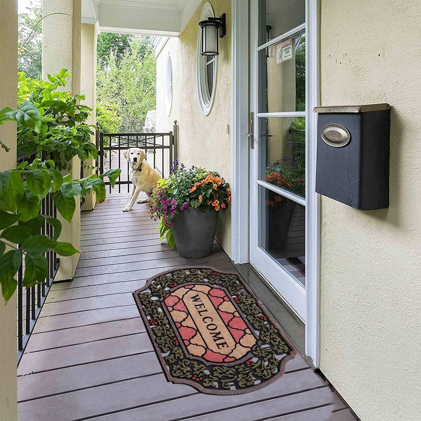 CHICHIC Entrance Door Mat Large 24 x 36 Inch Entry Way Doormat Front Door Rugs Outdoors Heavy Duty Welcome Mat Non Slip Rubber Back Low Profile for Garage, Patio, High Traffic Area, Small Flower
