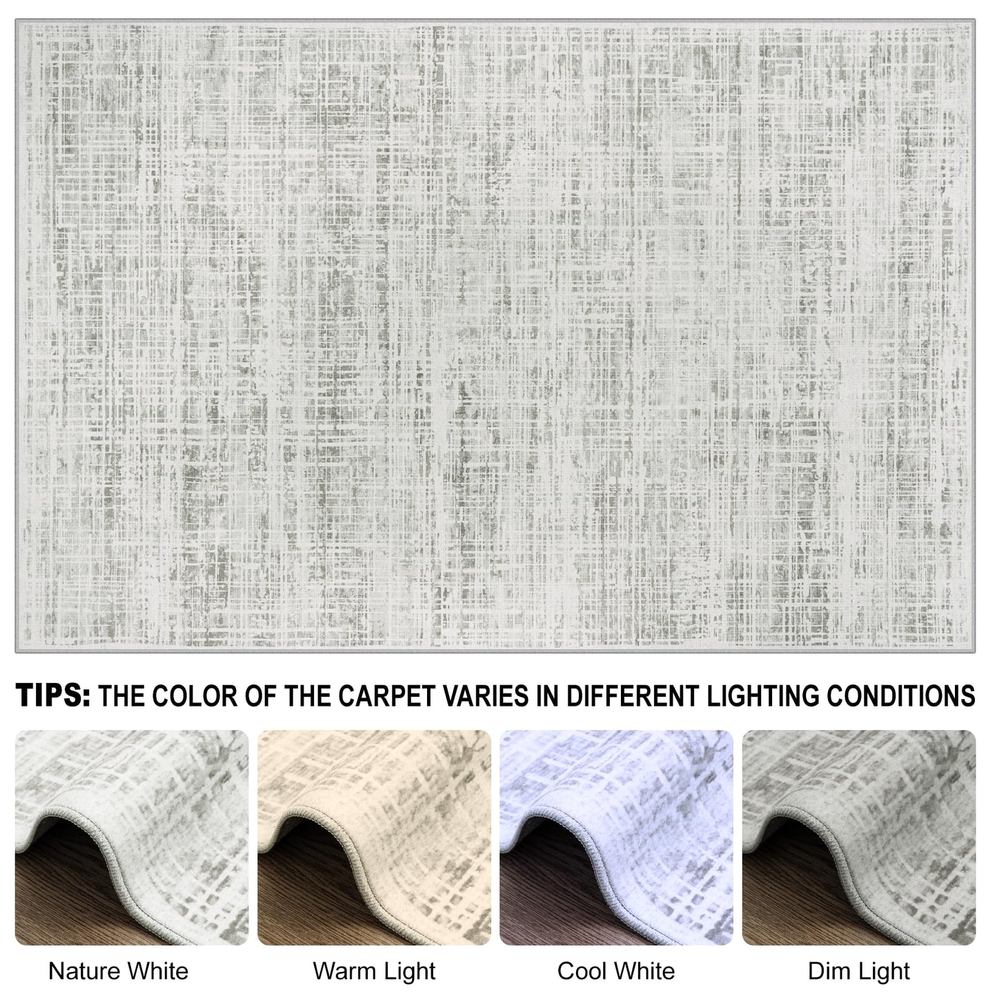 5x7 Area Rugs Washable Rug: Anti-Skid Abstract Modern Living Room Rug Soft Thin Carpets Indoor Floor Non-Shedding Carpet for Bedroom Dining Farmhouse Nursery Home Office (White Gray, 5'x7')