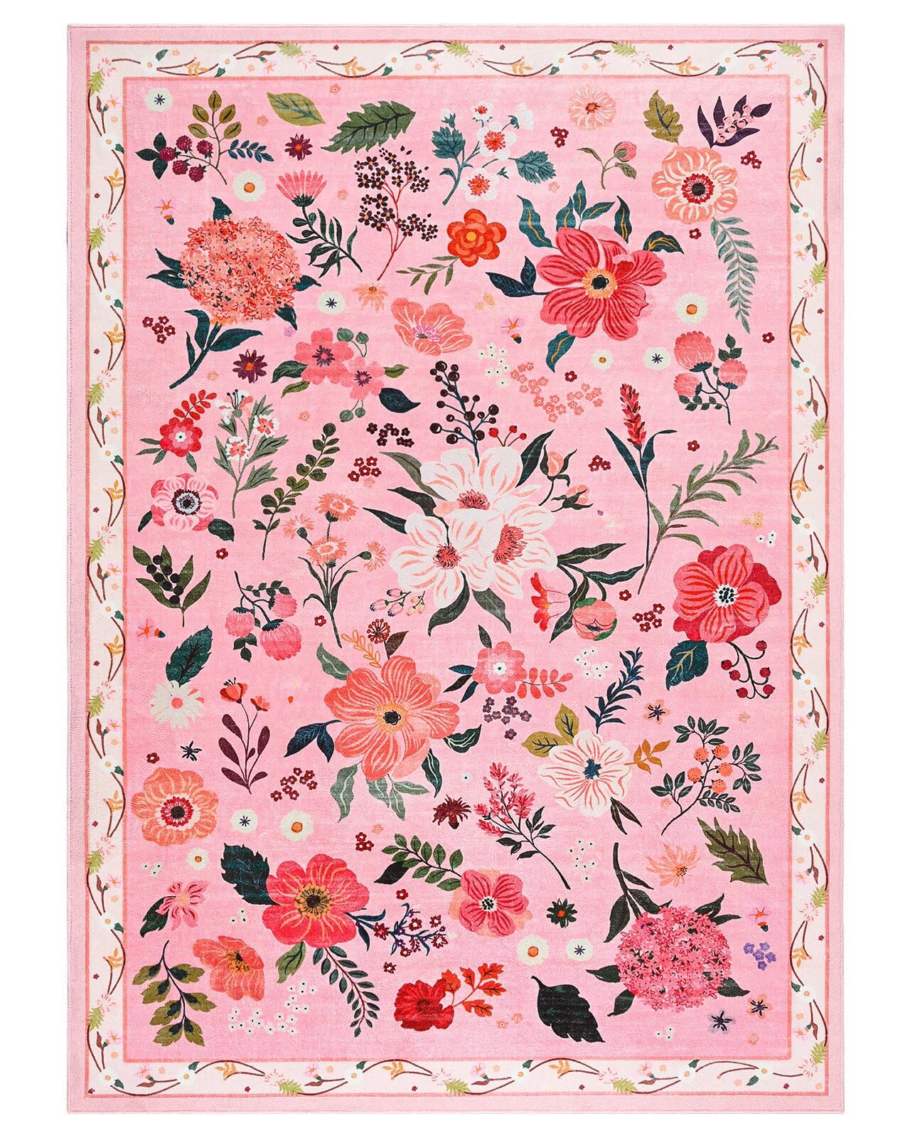 Macgace 2x3 Pink Floral Rug for Entryway, Flowers Printed Washable Small Rugs with Non Slip Backing for Girls Bedroom Kitchen, Cute Throw Carpet Front Door Entry Decor
