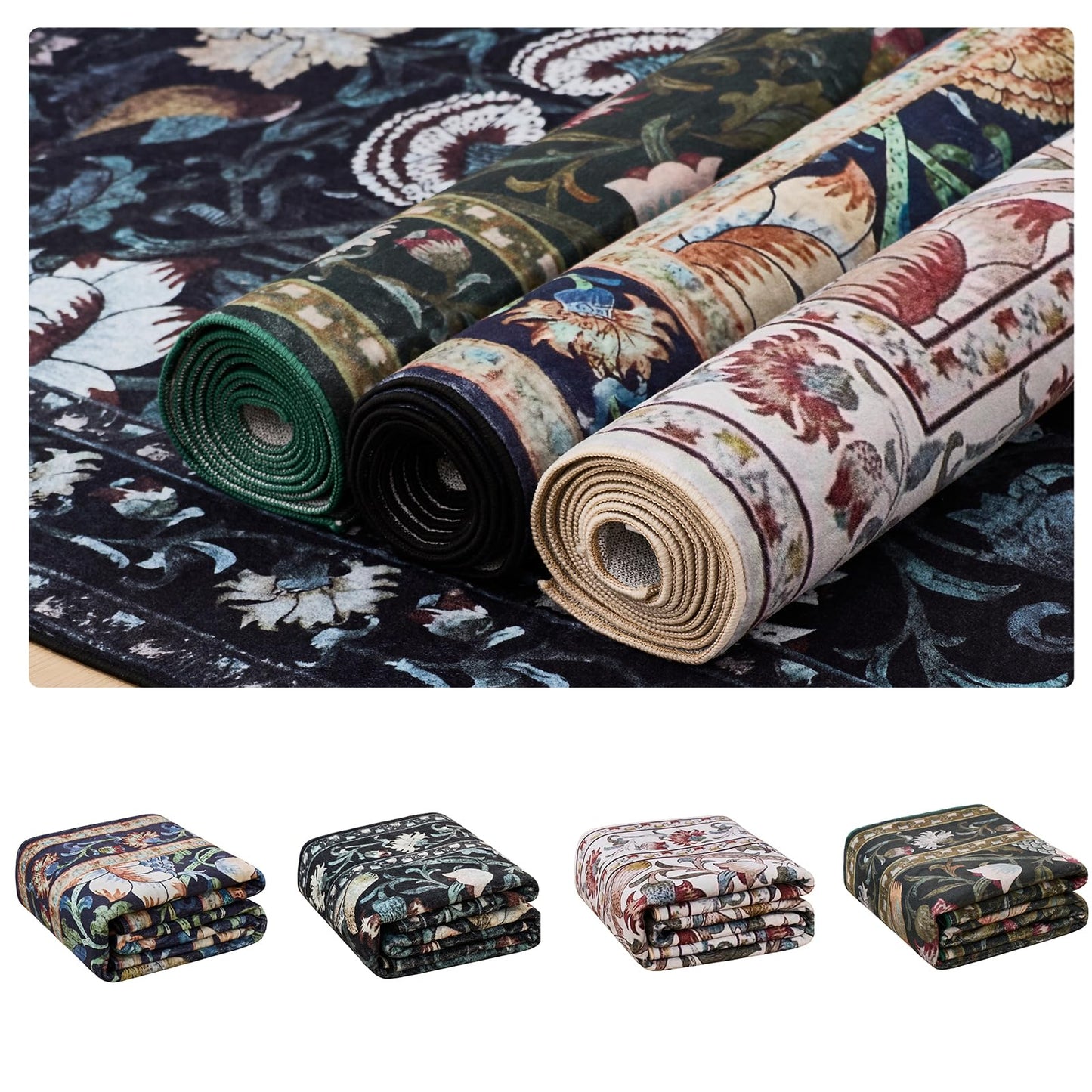Helthep 5 * 7 Vintage Floral Bird Washable Green Area Rug for Living Room