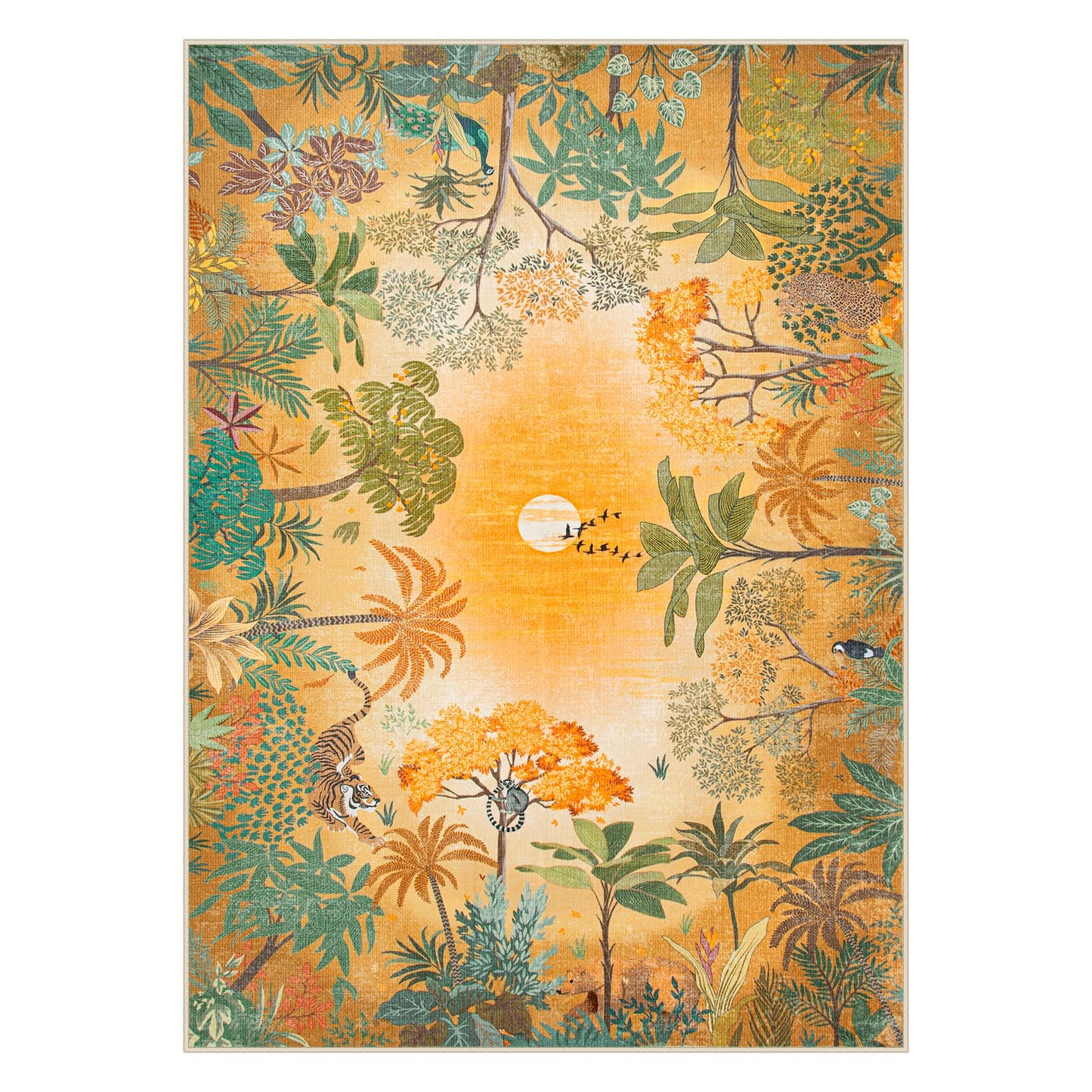 Lahome Jovence Fall Jungle 5x7 Autumn Rug for Living Room Bedroom Machine Washable Carpet, Soft Sunset Kids Rugs for Playroom, Forest Rug Non Slip Non Shedding Orange Indoor Carpet for Nursery Office