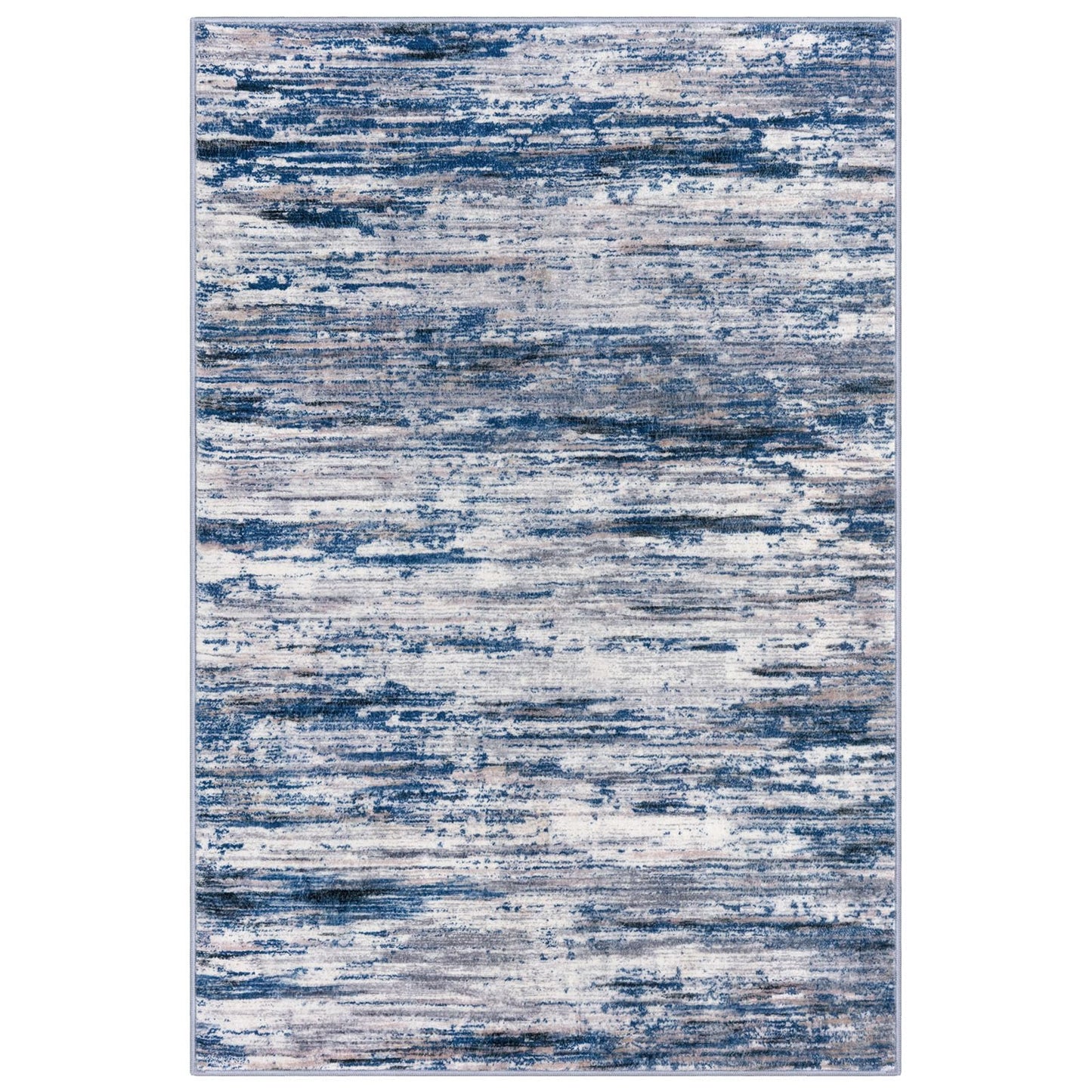 SIILOOM 3x5 Modern Abstract Area Rug for Entryway, Navy Blue Gray Neutral Multi Super Soft Washable Rug with Non-Slip, Low-Pile Door Mat Indoor for Living Room Bedroom, Carpet with Non-Shedding