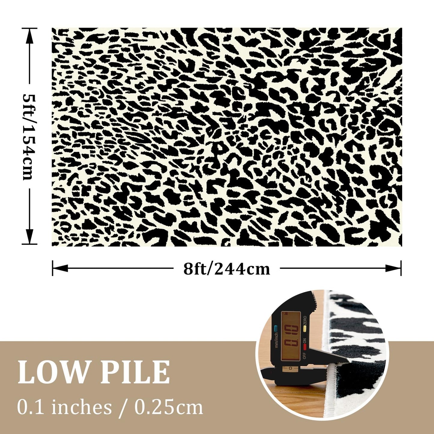 YIHOUSE Leopard Rug for Living Room, 5x7 Black and White Cute Cheetah Print Rug Modern Washable Ultra-Thin Animal Printed Rugs for Bedroom, Girls Boys Dorm Room Nursery Room, Playroom