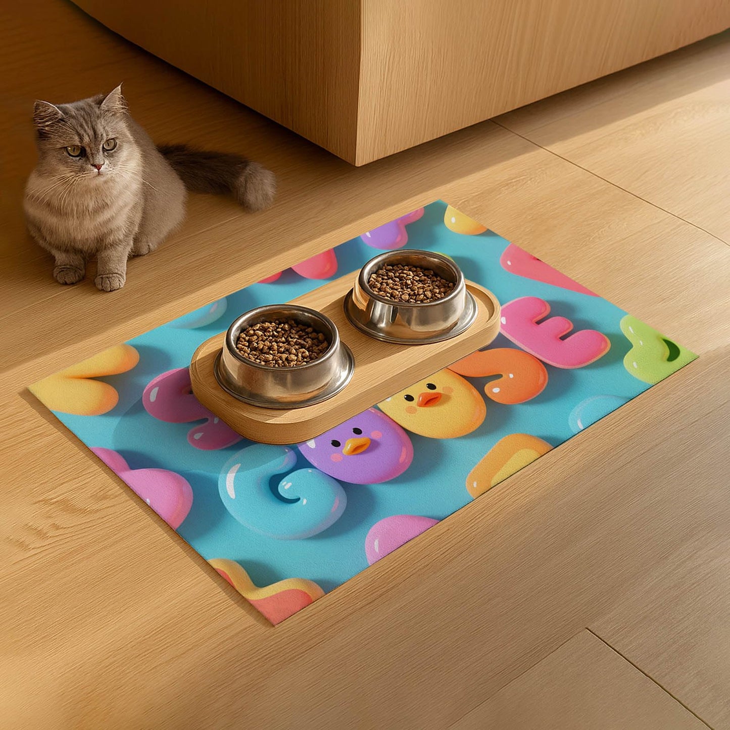 HOMETITUTE 20x12 inch Duck Design Non Slip Dog Food Mat Pet Bowl Placemat for Food and Water Small Dog Bowl Mats Cat Food Mat Easy to Clean Feeding Mats for Small Pets Cute