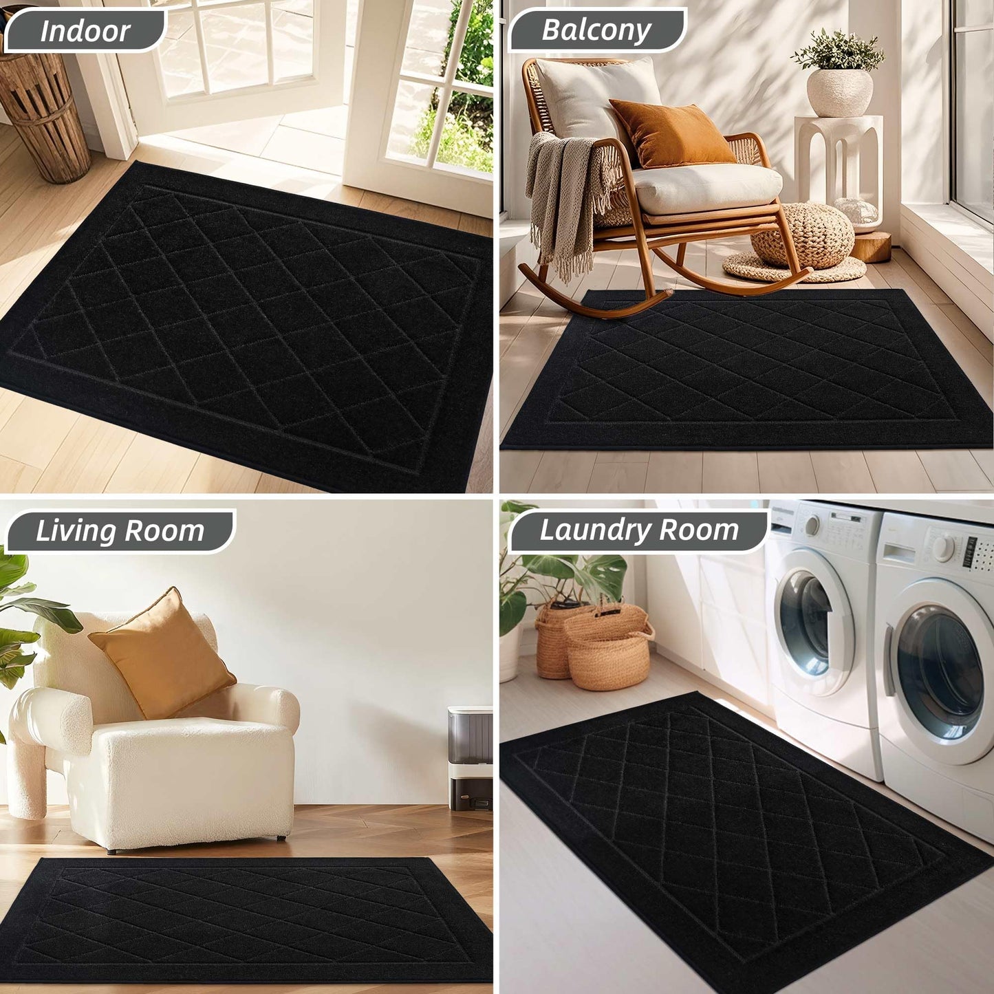 BEQHAUSE Dirt Trapper Door Mat 20" x 32", Doormat Non-Slip Entryway Rugs Washable, Dog Door Mat Stain Resistant and Absorbent Welcome Floor Mat for Front Back Door, Mud Wet Shoes & Paws, Black