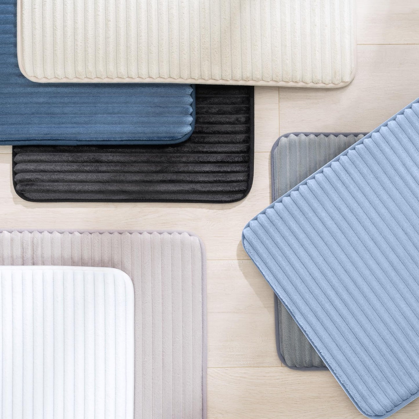FRESHMINT Ultra Soft Charcoal Infused Memory Foam Bath Mat 17" x 24", Bath Rugs for Bathroom Non-Slip, Thick & Water Absorbent Bathroom Rugs, Room Accessories Shower Floor Mat, Washable, Blue Linen