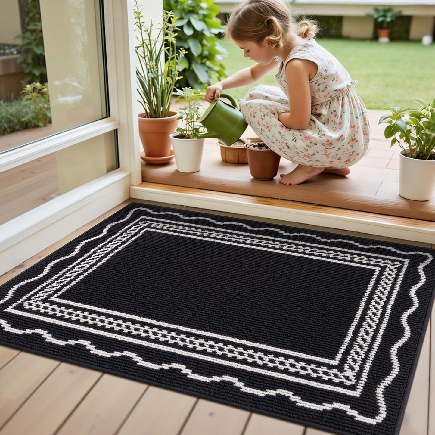 Ileading Indoor Door Mat 2x3ft, Absorbent Dog Muddy Paws Mats, Low-Profile Entrance Small Runner Carpet with Non-Slip Rubber Backing, Washable Inside Welcome Mat for Hallway,Entryway,Kitchen(Black)