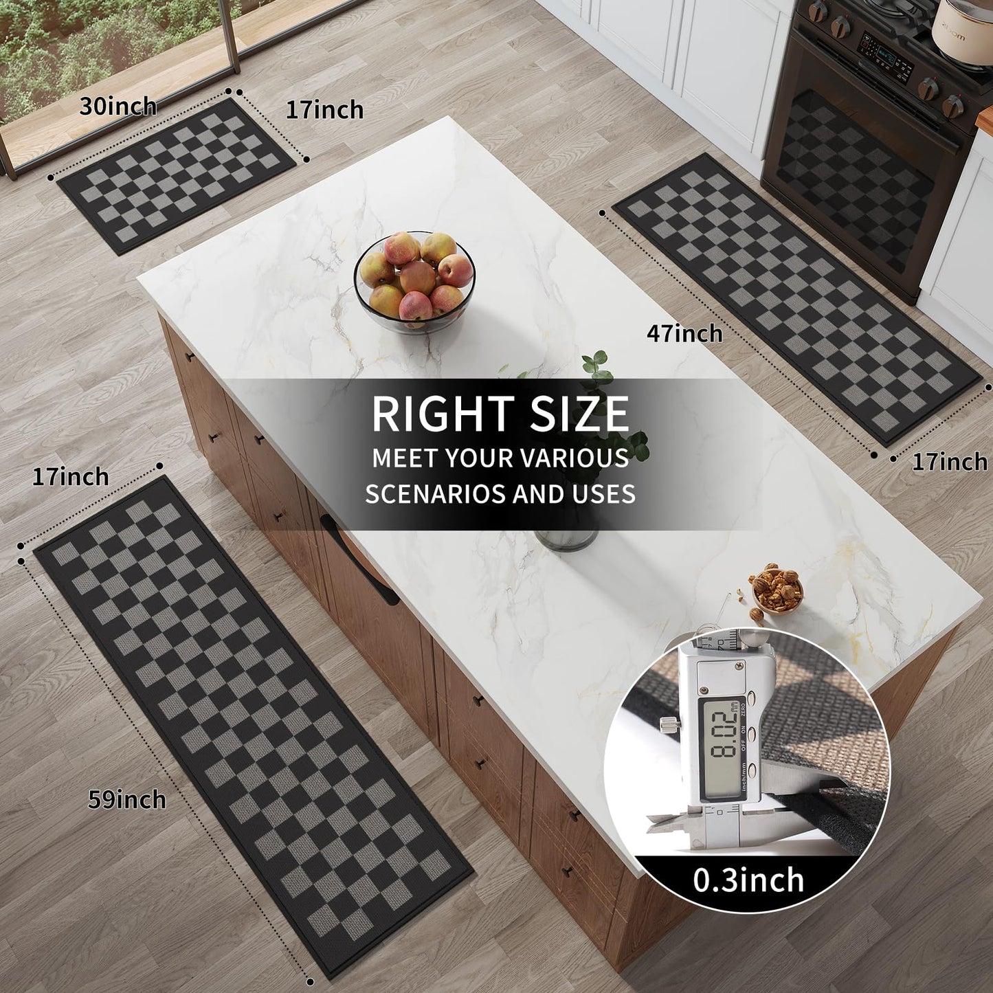 YDKGL Kitchen Mats for Floor Kitchen Rugs Non Slip Washable, Super Absorbent Linen-Look Woven Runner Rug, Kitchen Sink Mat Standing Mat, Black Gray Checkered 17"x47"
