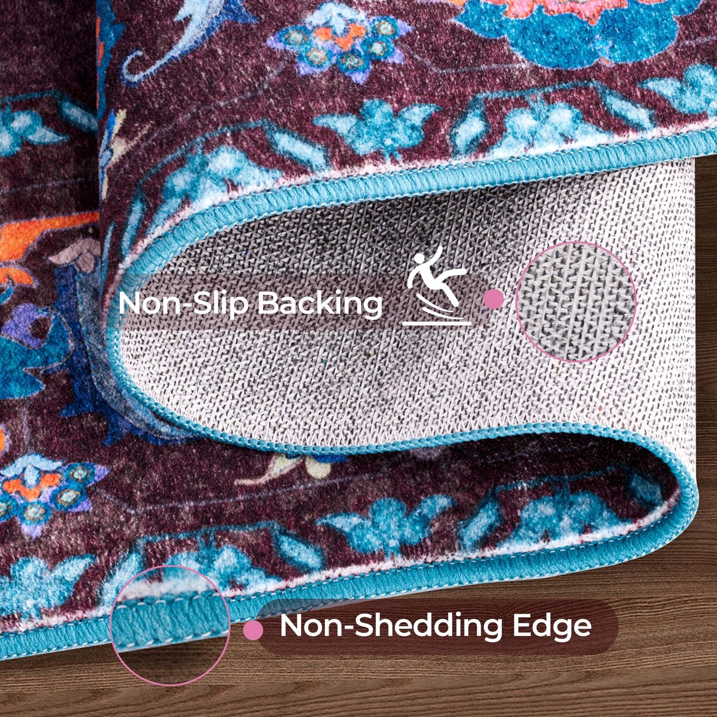 Kokia 9x12 Area Rug, Burgundy/Fuchsia/Orange Soda, Rectangular, Low Pile, Machine Made, Floral, Non-Slip, Washable, Stain-Resistant, Indoor, Home/Area Rugs