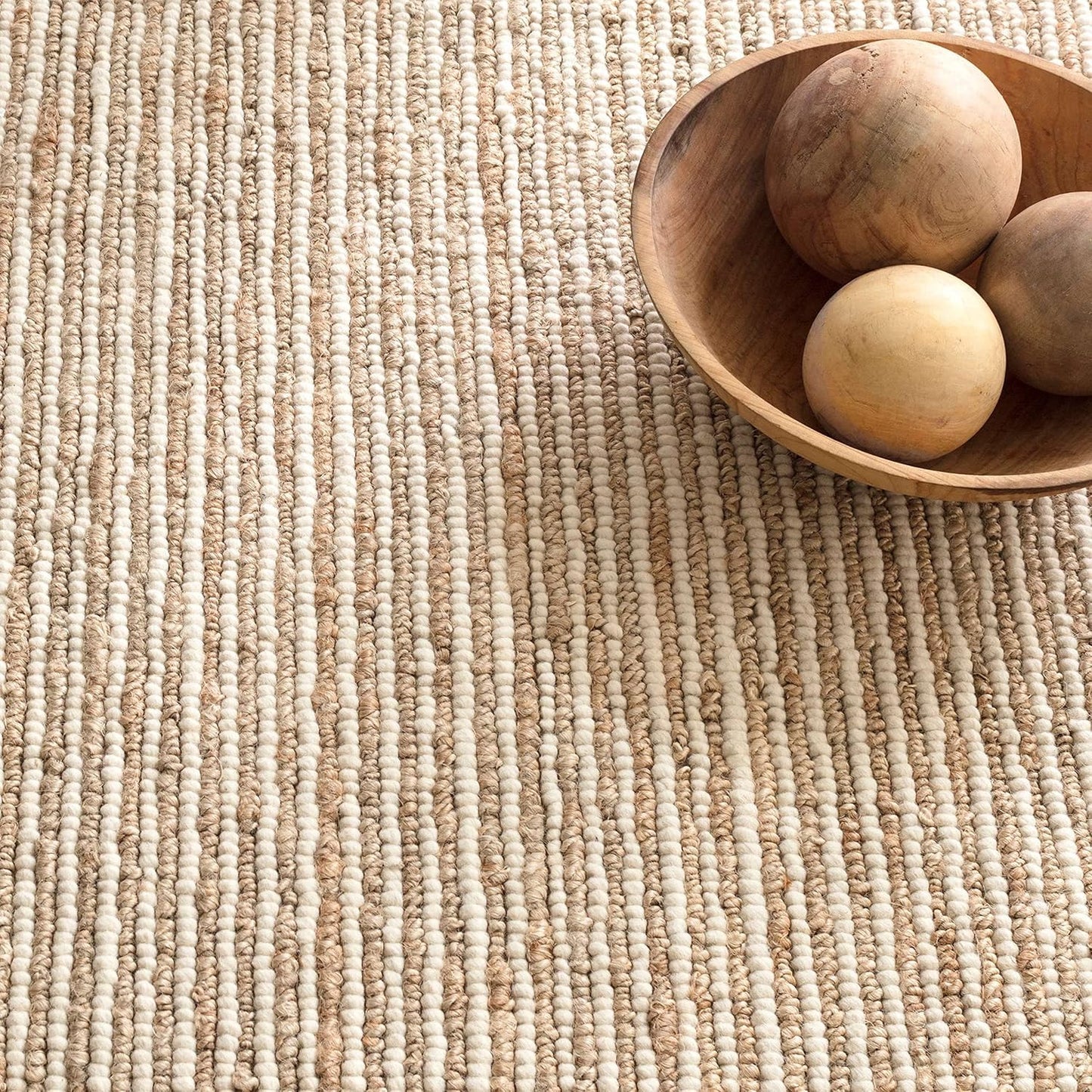 FRELISH DECOR Area Rug 4x6 feet - Premium Wool and Jute Blend Handwoven Rugs - Natural Fiber Chunky Stripe Rugs for Living Room, Bedroom, Hallways, Dining Area: Natural Ivory