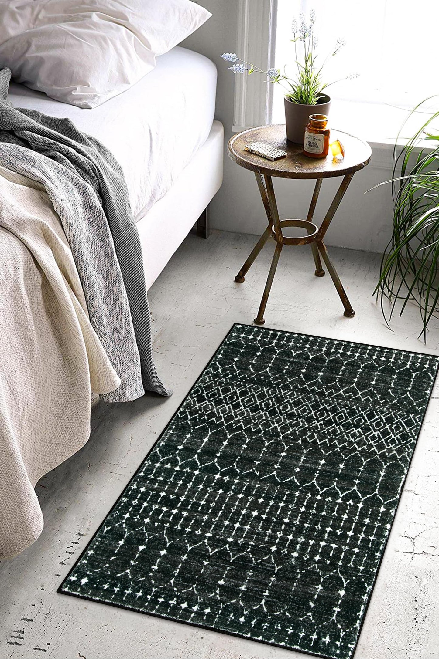 Lahome Moroccan Entry Rug 2x3, Non-Slip Washable Front Indoor Door Mat Rubber Backing Low-Profile Door Rugs, Small Geometric Print Distressed for Entryway Bathroom Kitchen, Black Hana