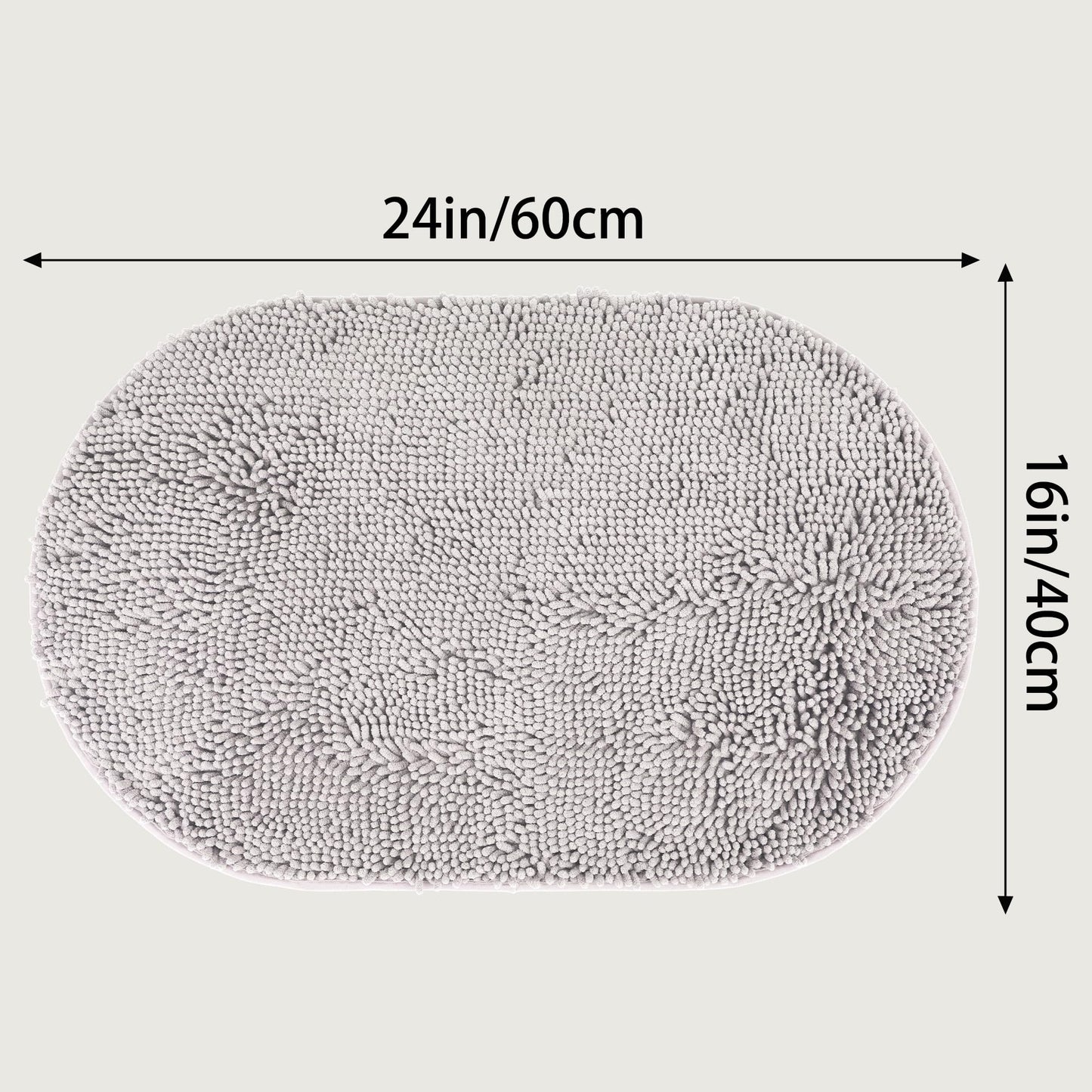 HMETOL Oval Plush Bath Mat, Soft Non Slip Washable Absorbent Rug, Rubber Backing Quick Dry Rugs for Shower Floor, Bathroom Decor 20" x 32" Light Grey
