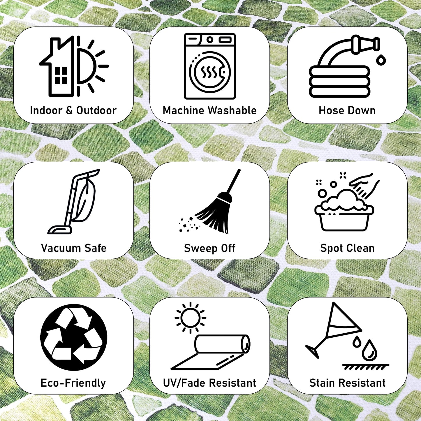 ReaLife Rugs Machine Washable Indoor Outdoor - Mat Rug Foldable Printed Thin Lightweight Cushioned Fade Resistant Patio Deck Dock Porch Pool Balcony Camping - Emery - Green 4' x 6'